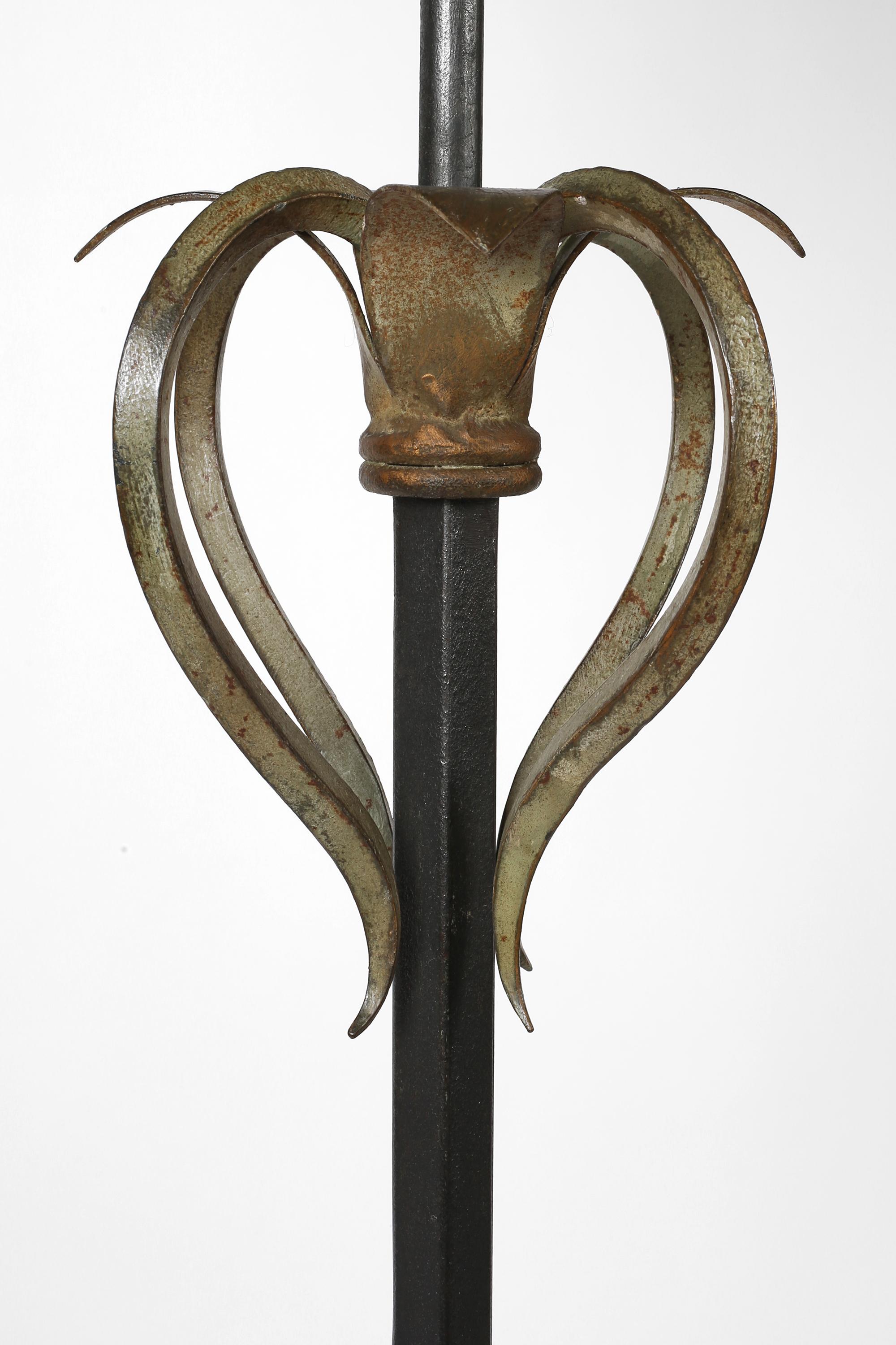 French 1940s Foliate Forged Iron Floor Lamp For Sale 5