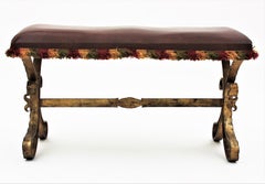 Gilbert Poillerat Bench / Stool / Ottoman in Wrought Gilt Iron, France 1940s