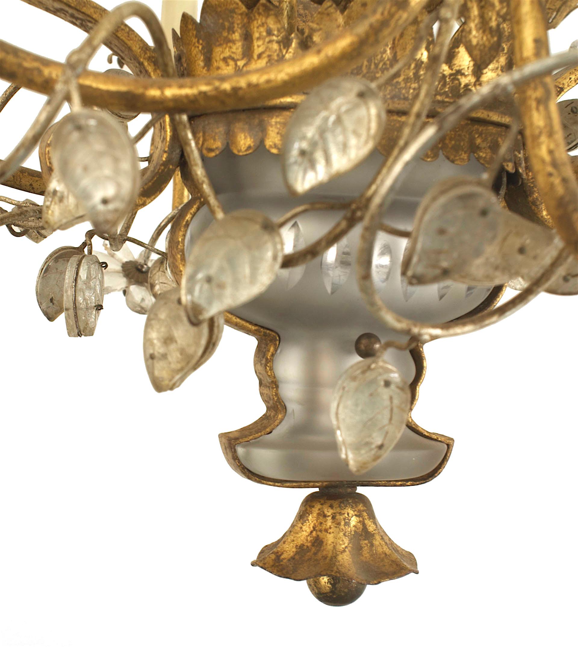20th Century Maison Bagues French Mid-Century Gilt Iron Floral Lyre Chandelier