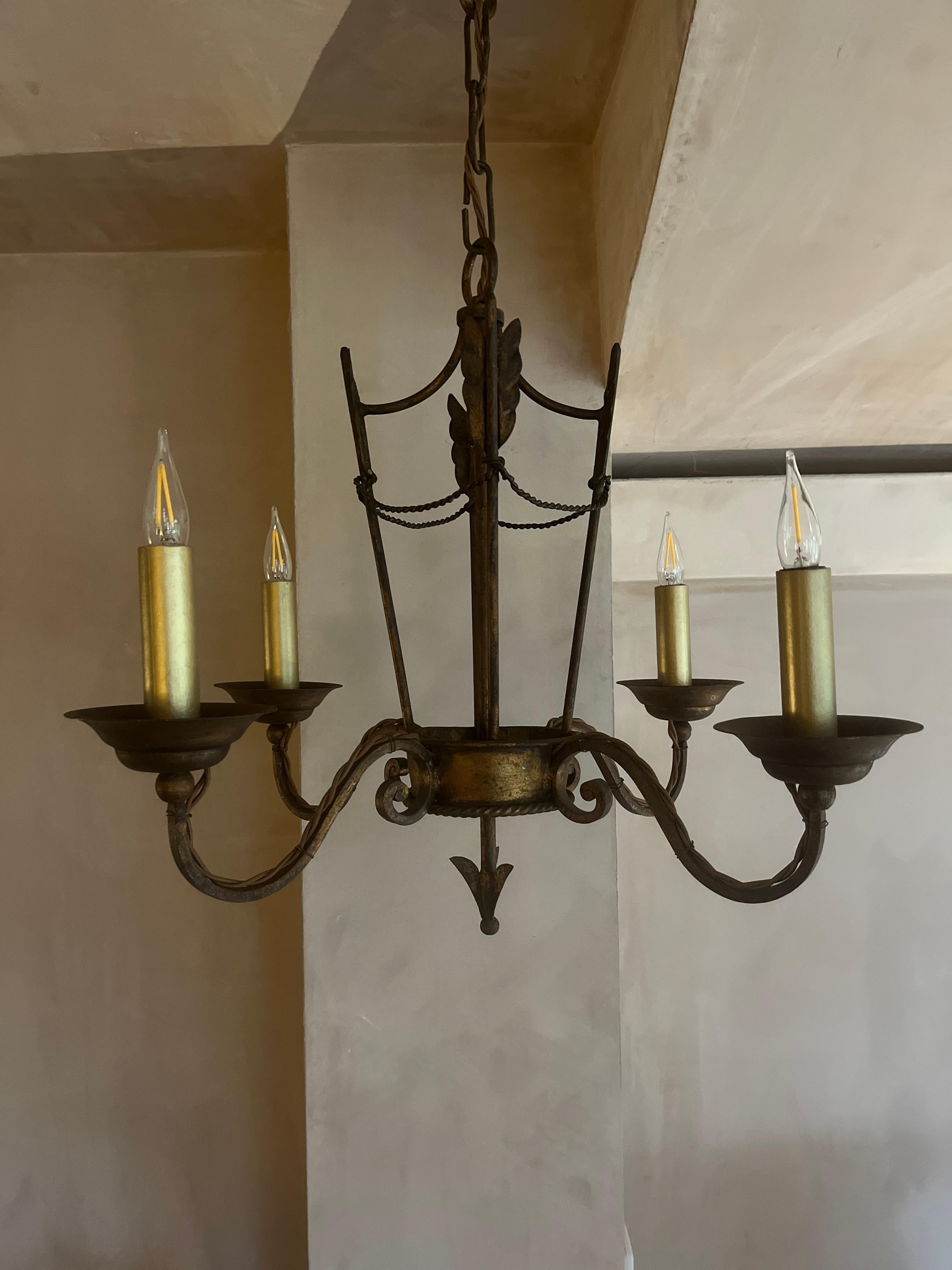 French 1940’s gilded iron chandelier For Sale 2