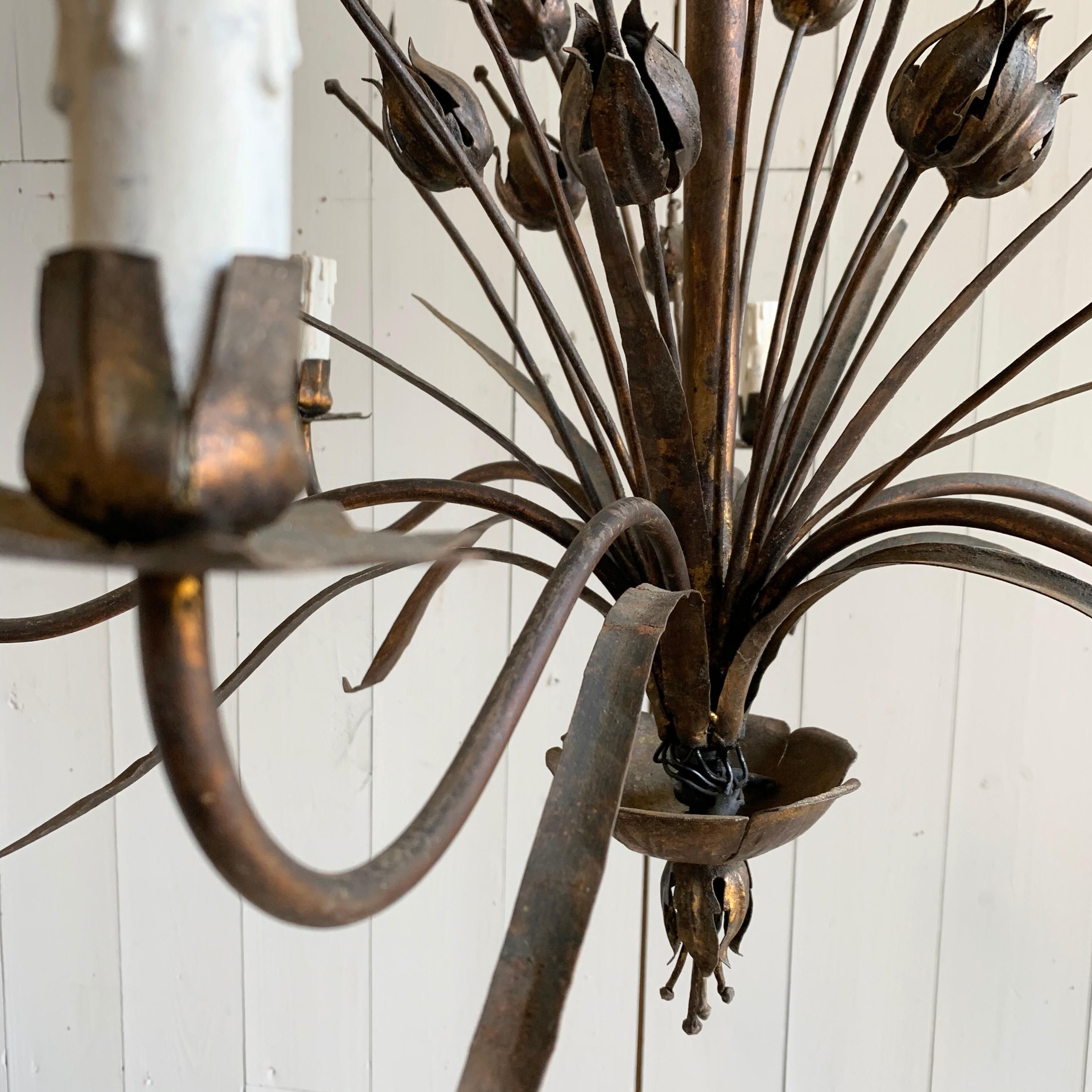 French 1940's Gilt Iron Chandelier 5