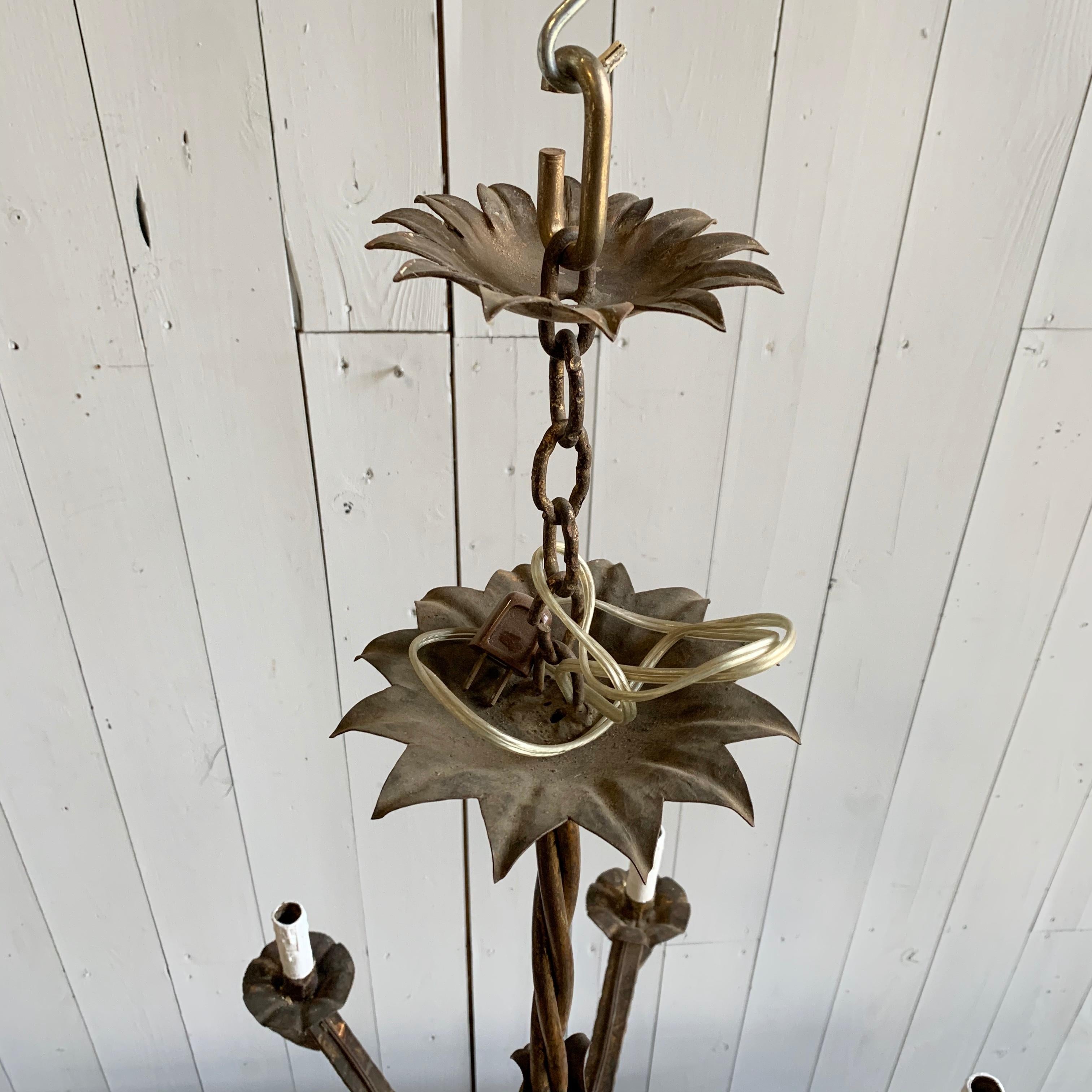 French 1940s Gilt Iron Chandelier 7