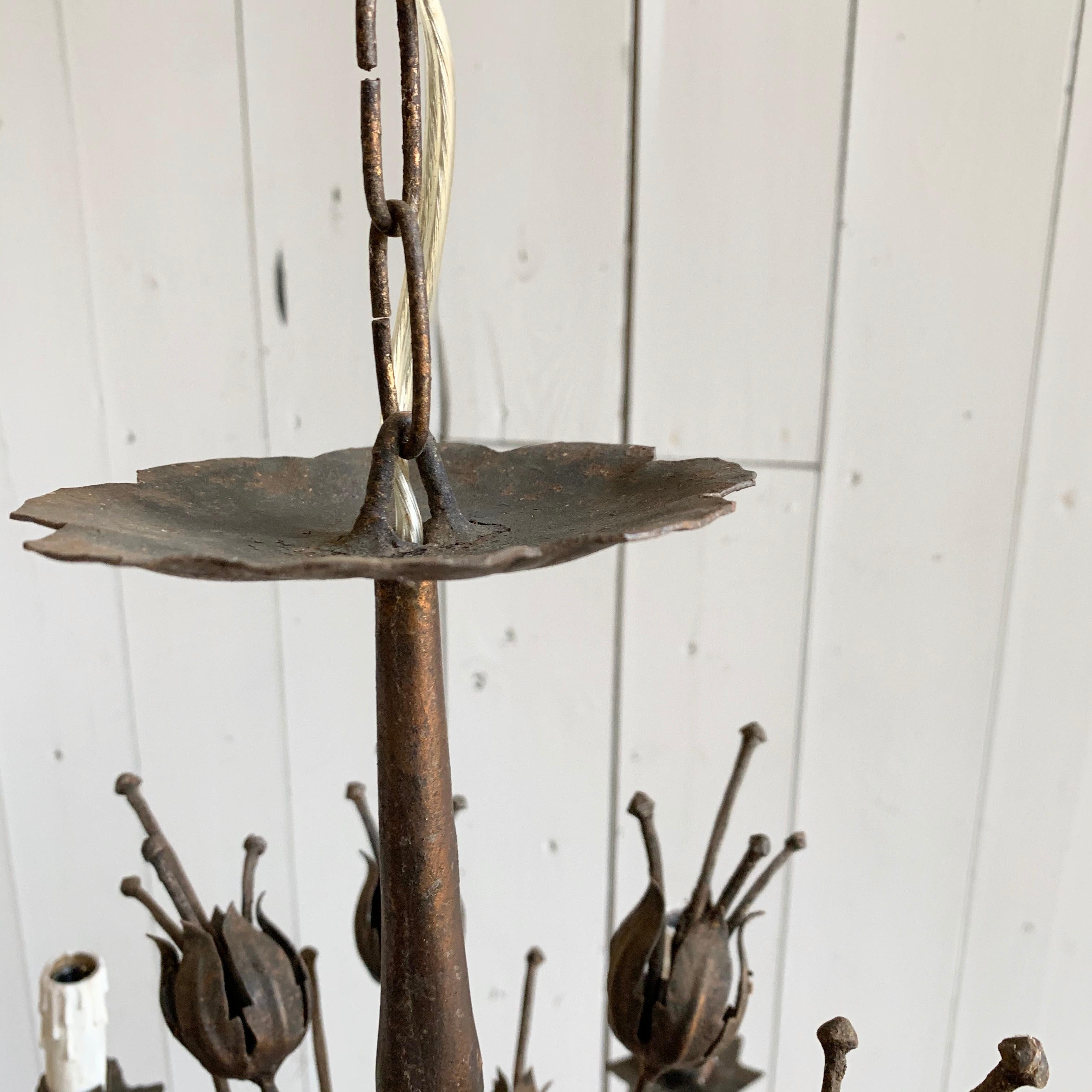 French 1940's Gilt Iron Chandelier 2