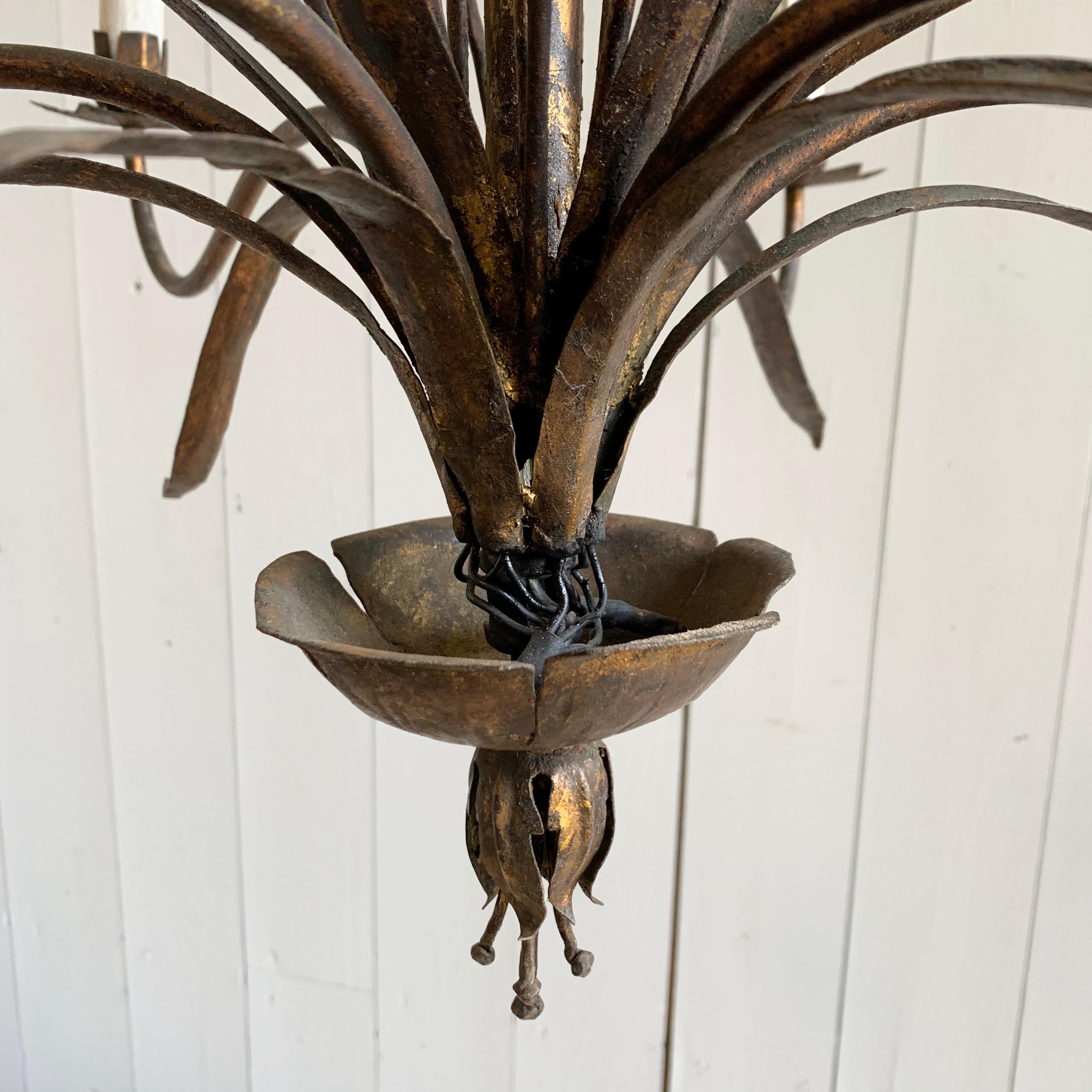 French 1940's Gilt Iron Chandelier 4