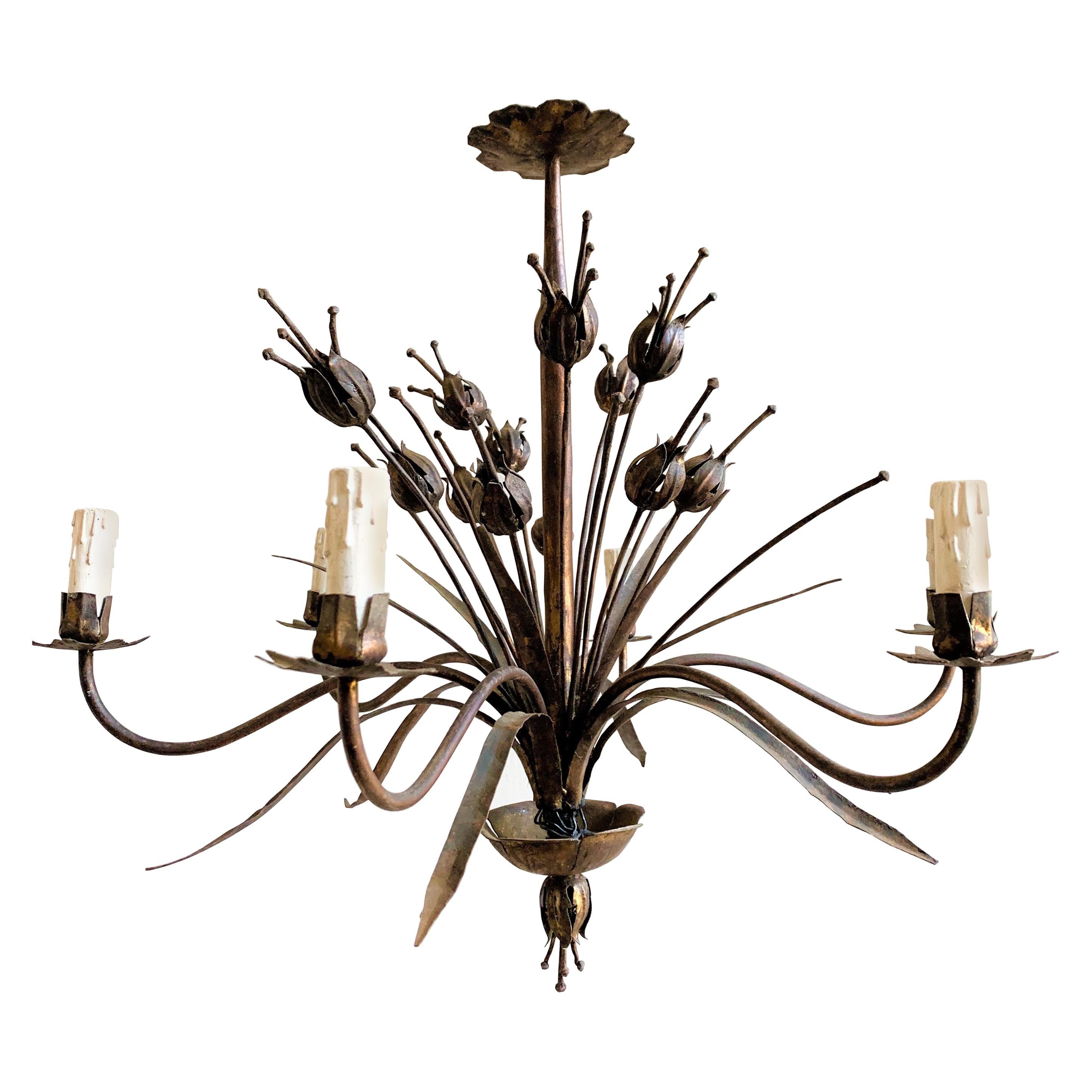 French 1940's Gilt Iron Chandelier