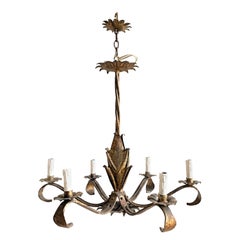French 1940s Gilt Iron Chandelier