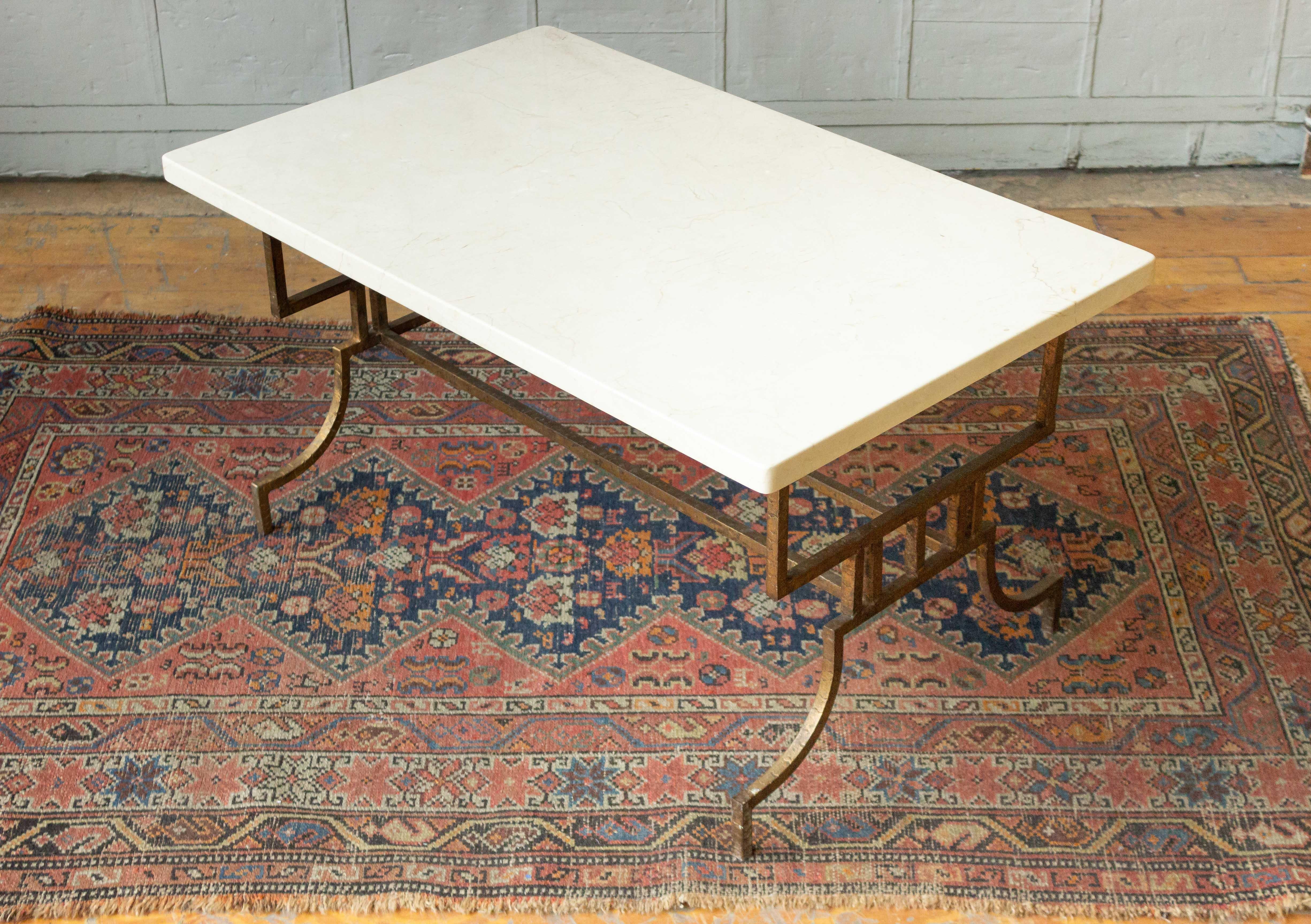 Mid-20th Century French 1940s Gilt Iron Coffee Table with Marble Top
