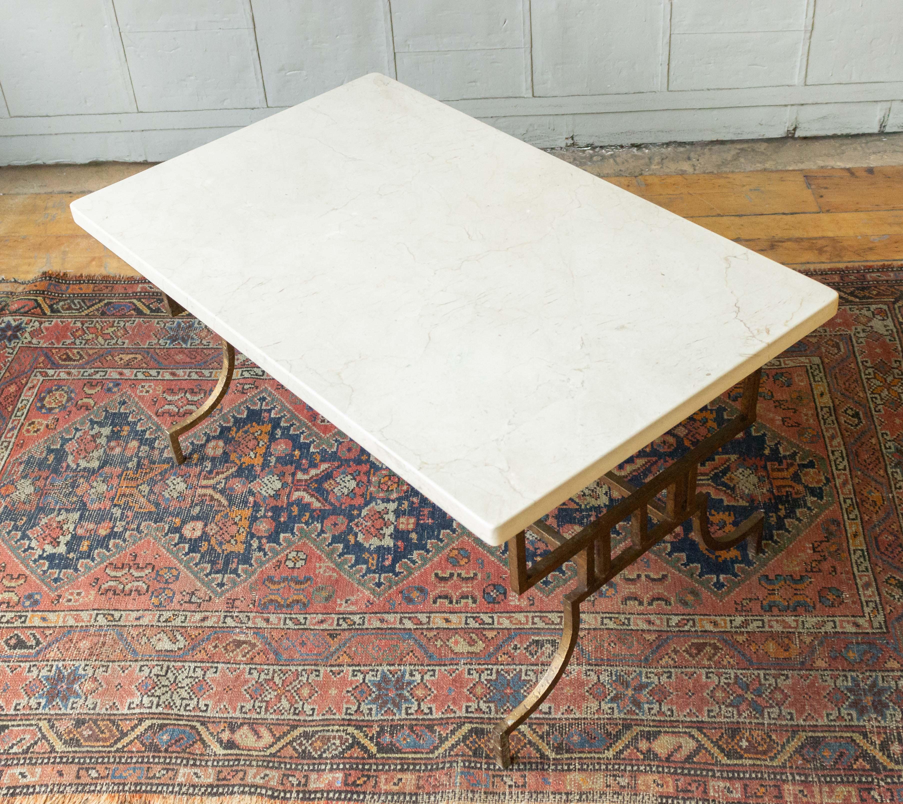 French 1940s Gilt Iron Coffee Table with Marble Top 2