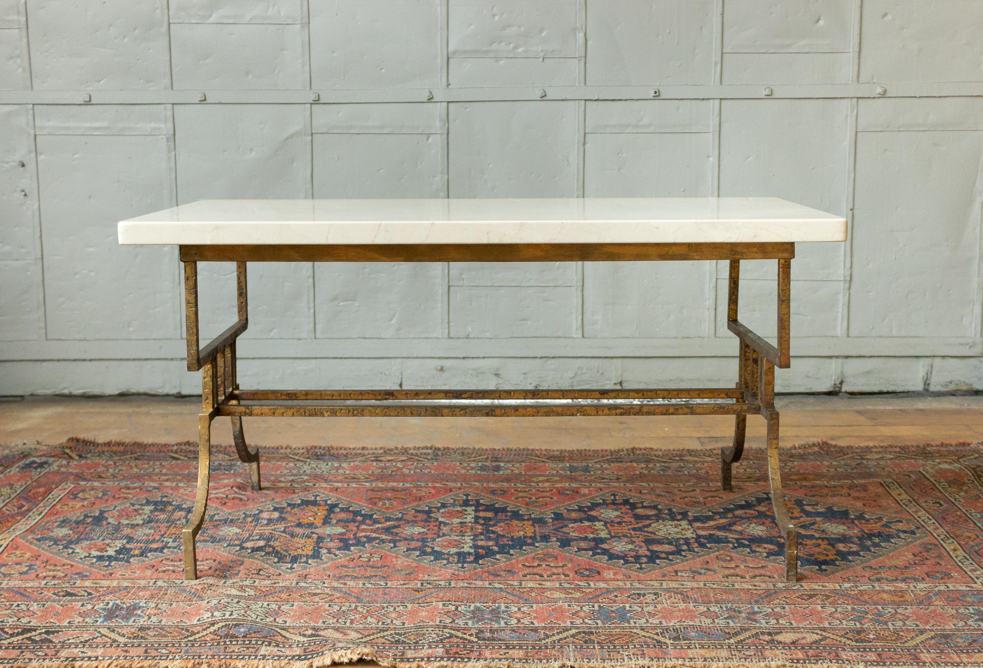 French 1940s Gilt Iron Coffee Table with Marble Top 5