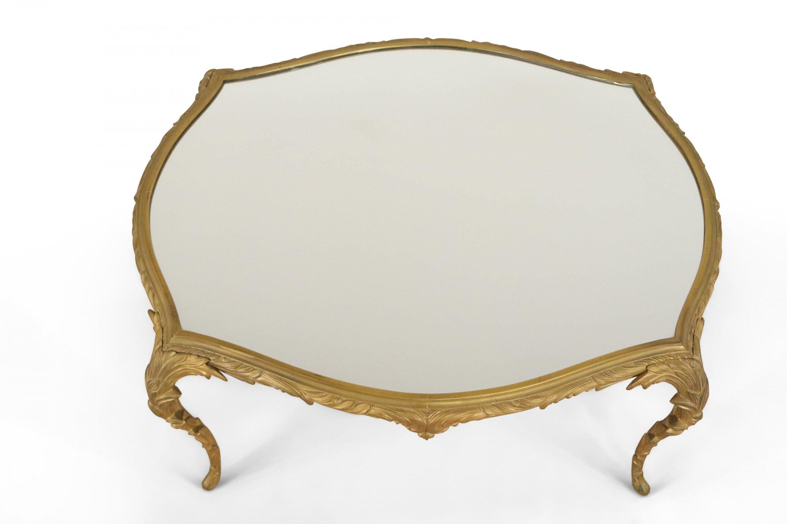 French 1940s Gilt Metal Mirror Top Coffee Table For Sale 5