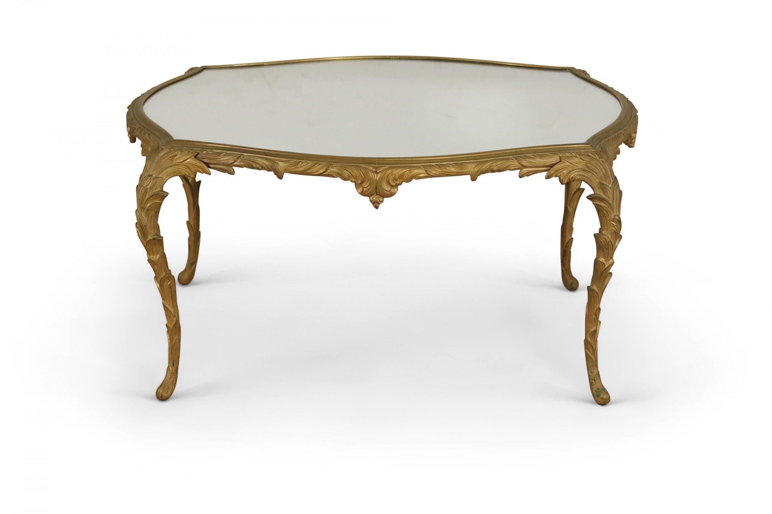 French 1940s Gilt Metal Mirror Top Coffee Table For Sale 6