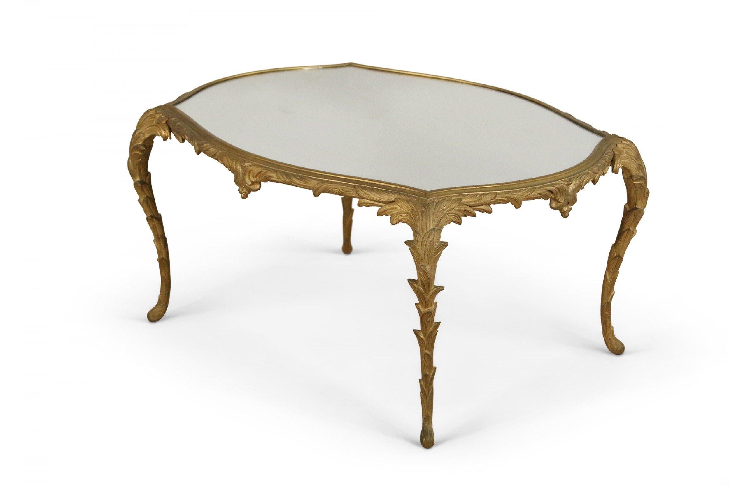 French 1940s Gilt Metal Mirror Top Coffee Table For Sale 7