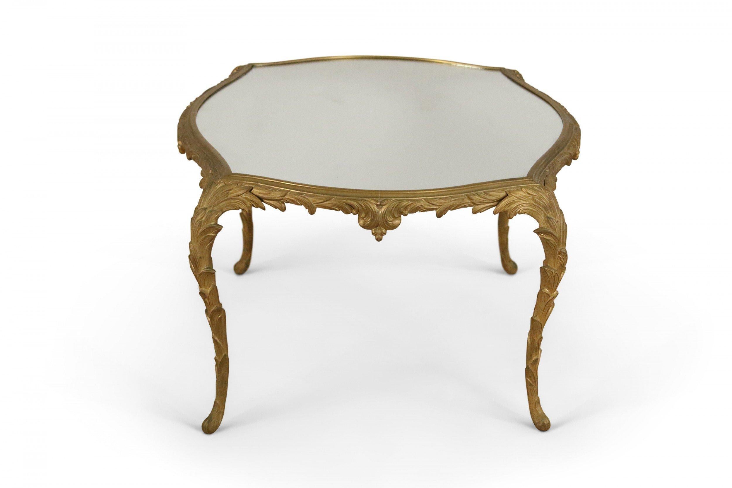 French 1940s Gilt Metal Mirror Top Coffee Table In Good Condition For Sale In New York, NY