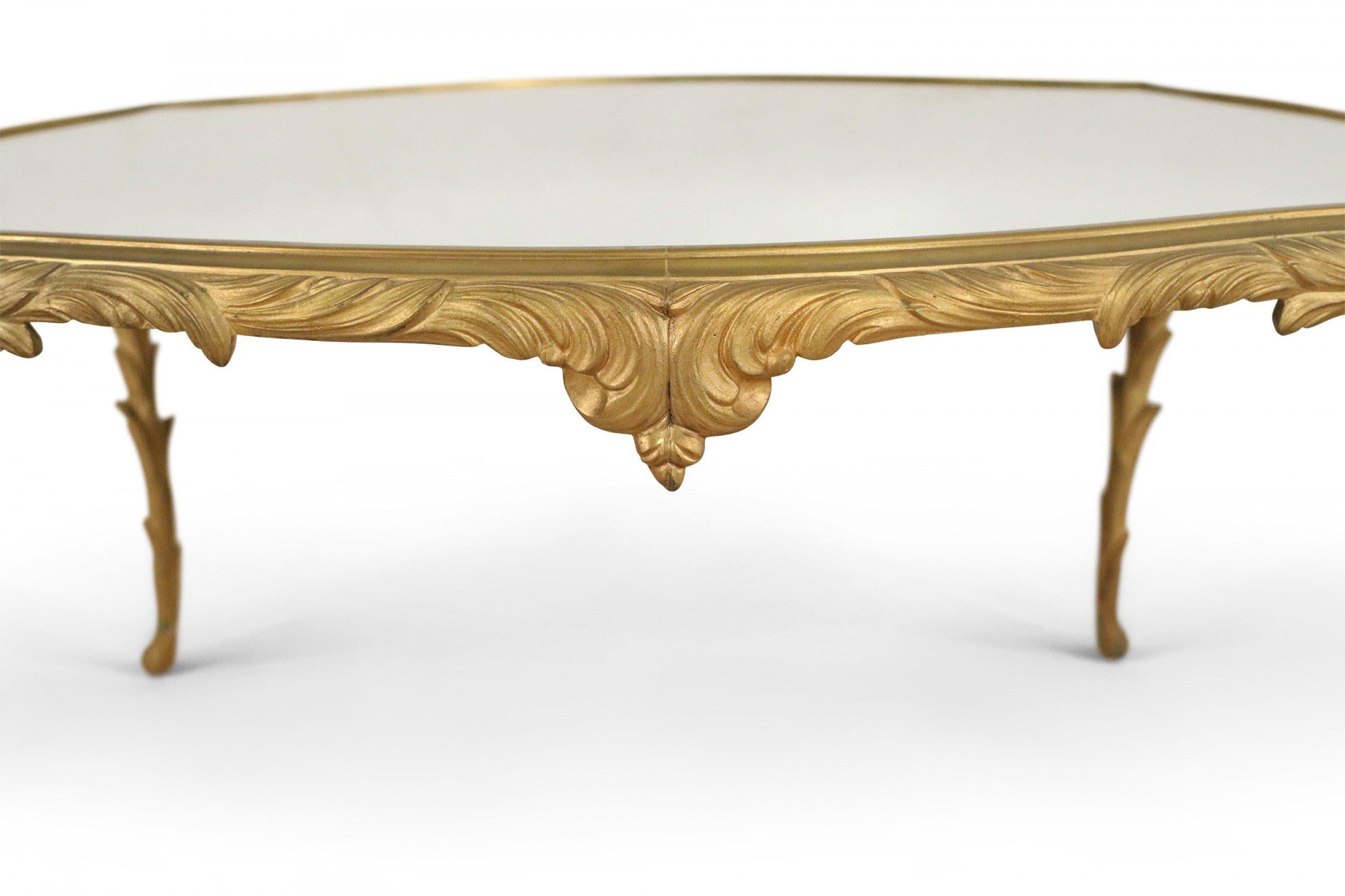 20th Century French 1940s Gilt Metal Mirror Top Coffee Table For Sale