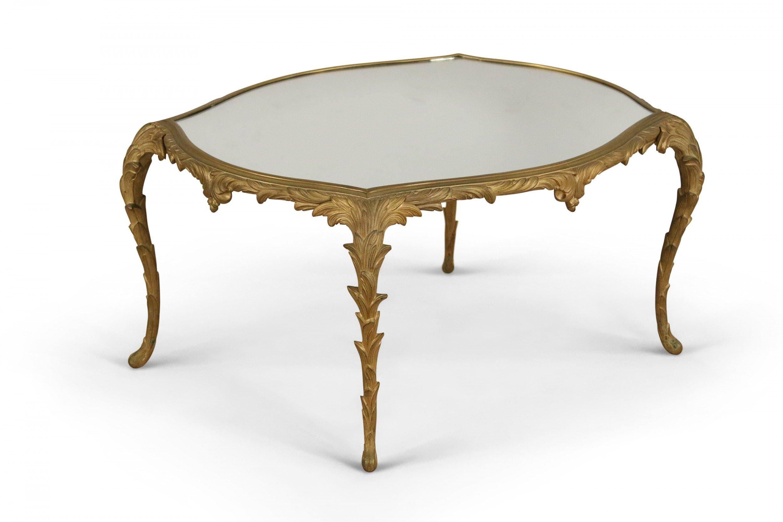 French 1940s Gilt Metal Mirror Top Coffee Table For Sale 1