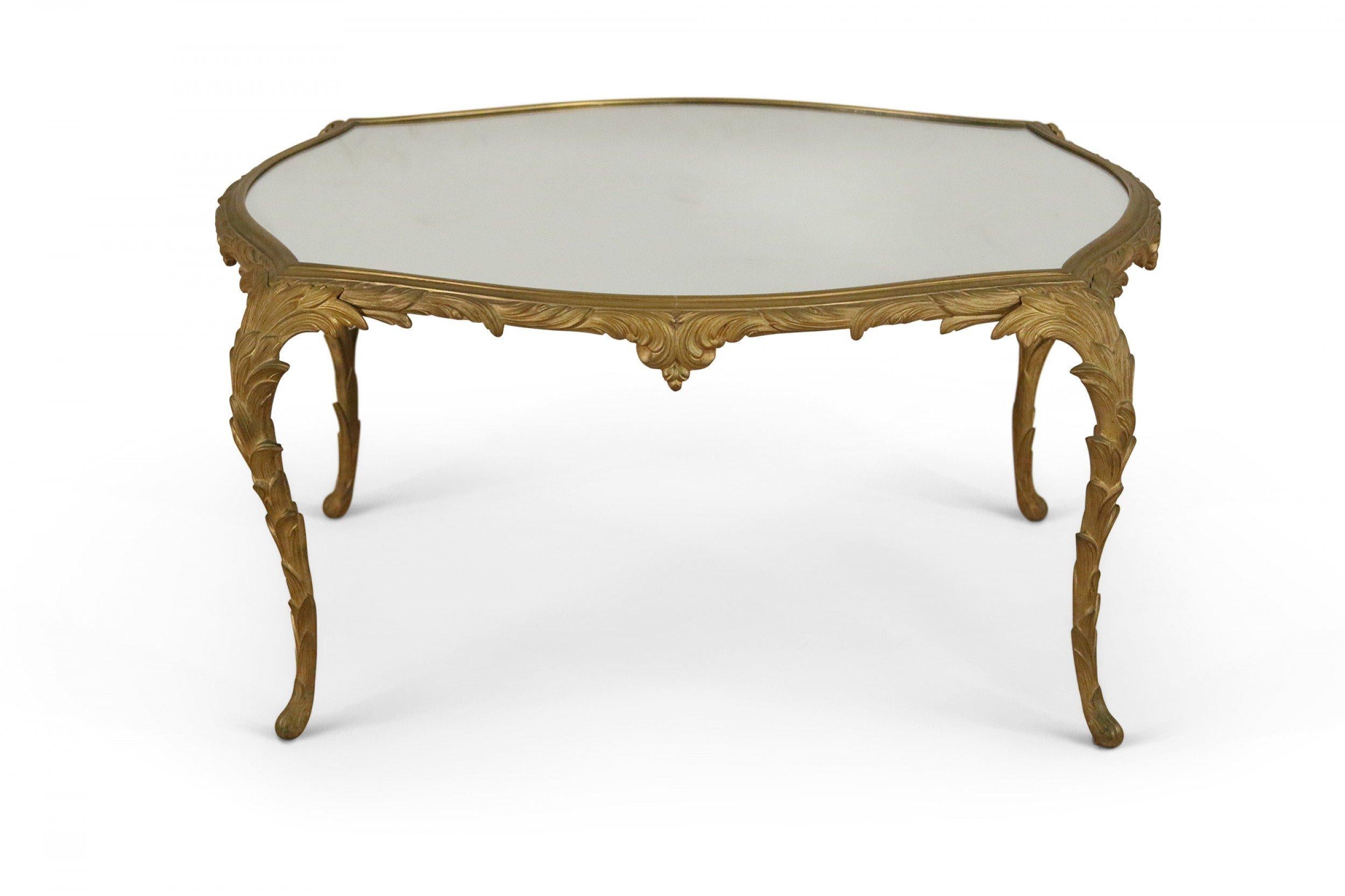 French 1940s Gilt Metal Mirror Top Coffee Table For Sale 2
