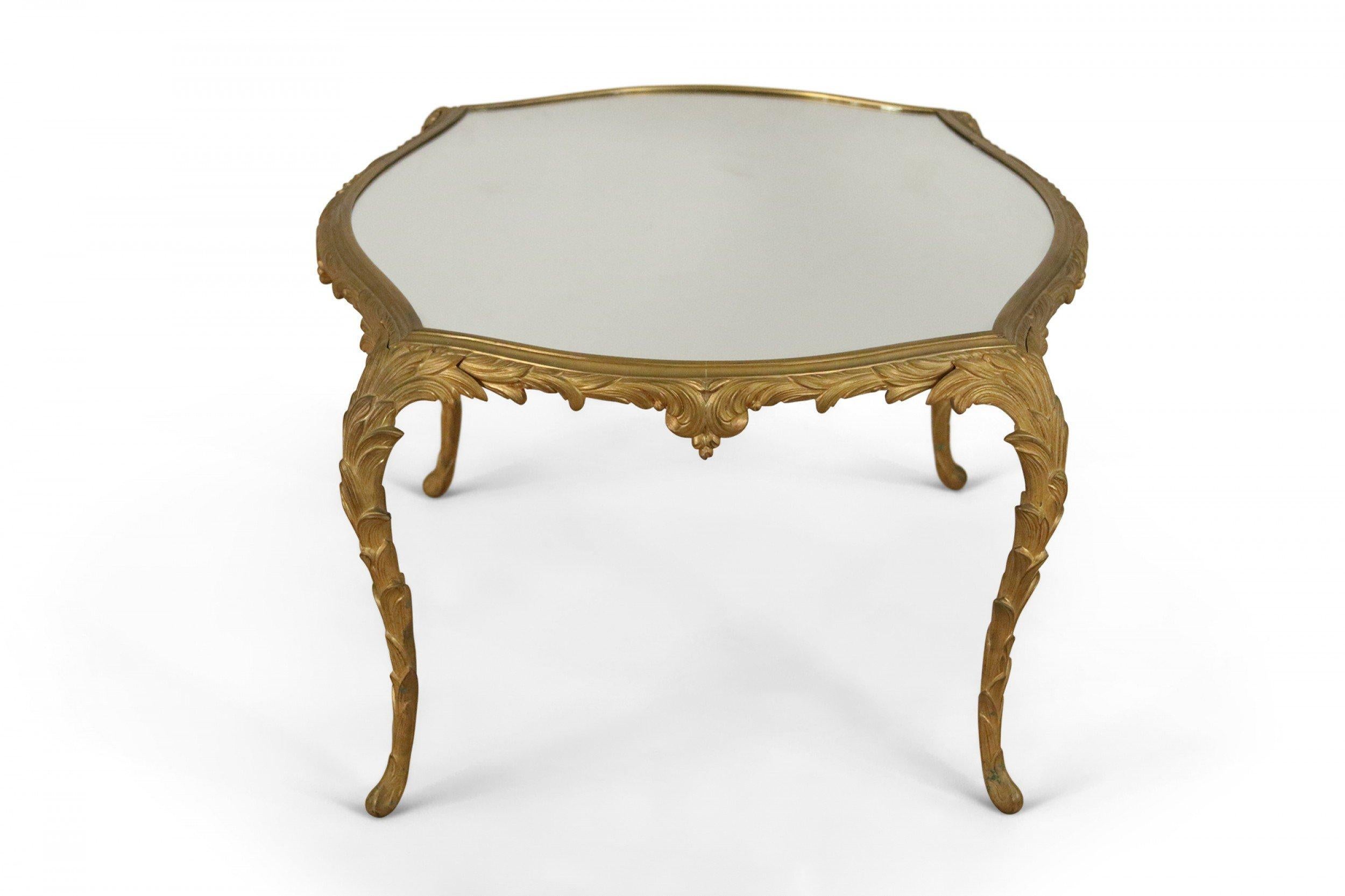 French 1940s Gilt Metal Mirror Top Coffee Table For Sale 4