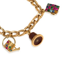 French 1940s Gold and Multi-Stone Charm Bracelet