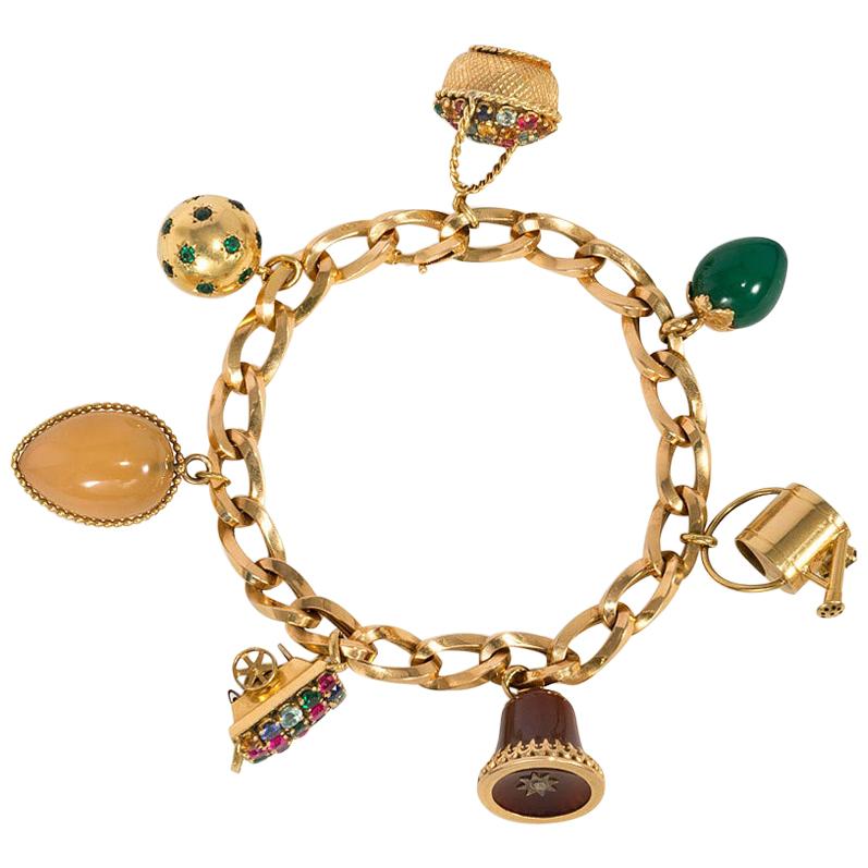 French 1940s Gold and Multi-Stone Charm Bracelet at 1stDibs