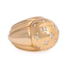 French 1940s Gold and Star-Set Diamond Domed Ring