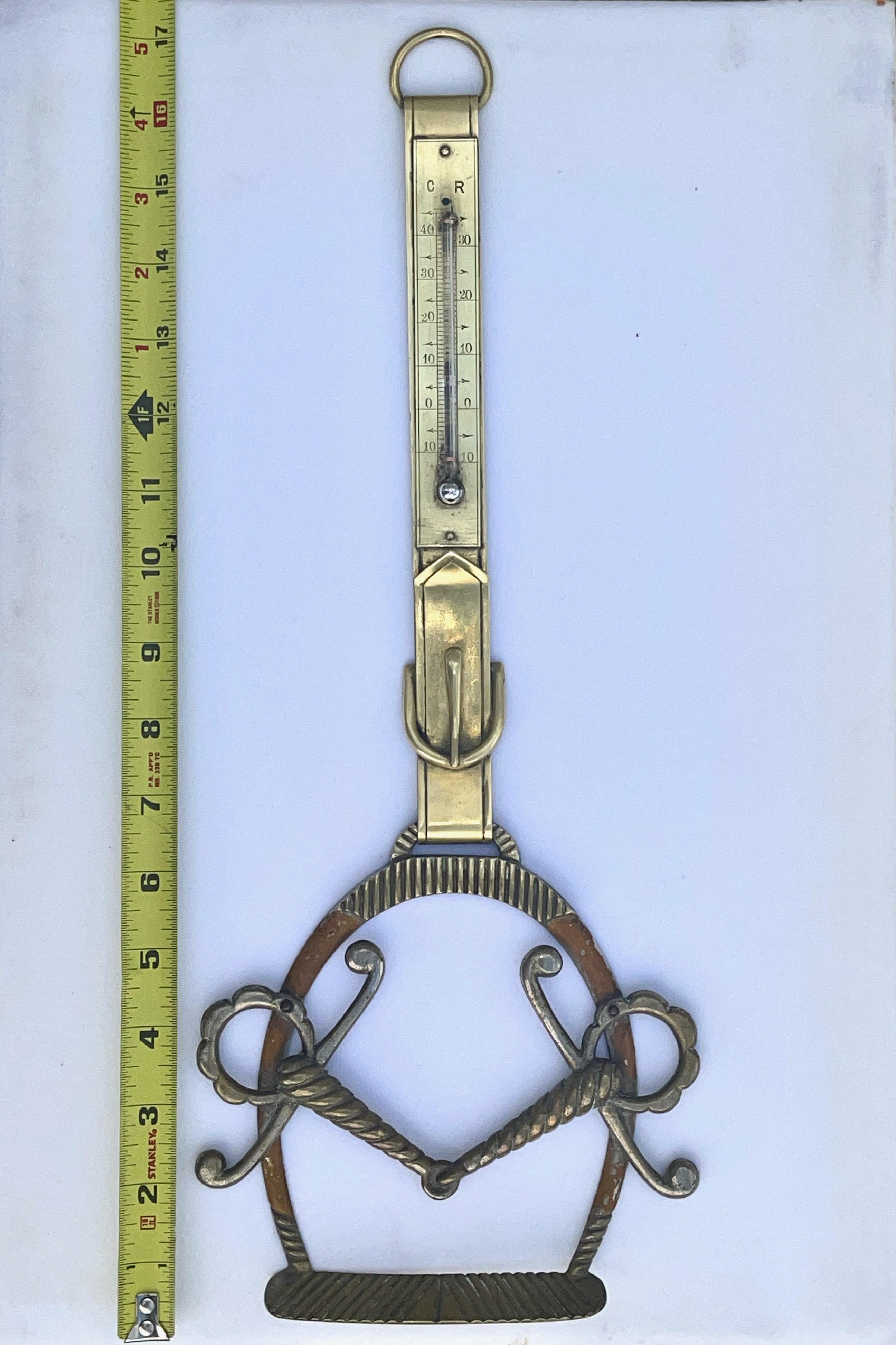 French 1940's Equestrian Brass & Mercury-in-Glass Thermometer For Sale 7