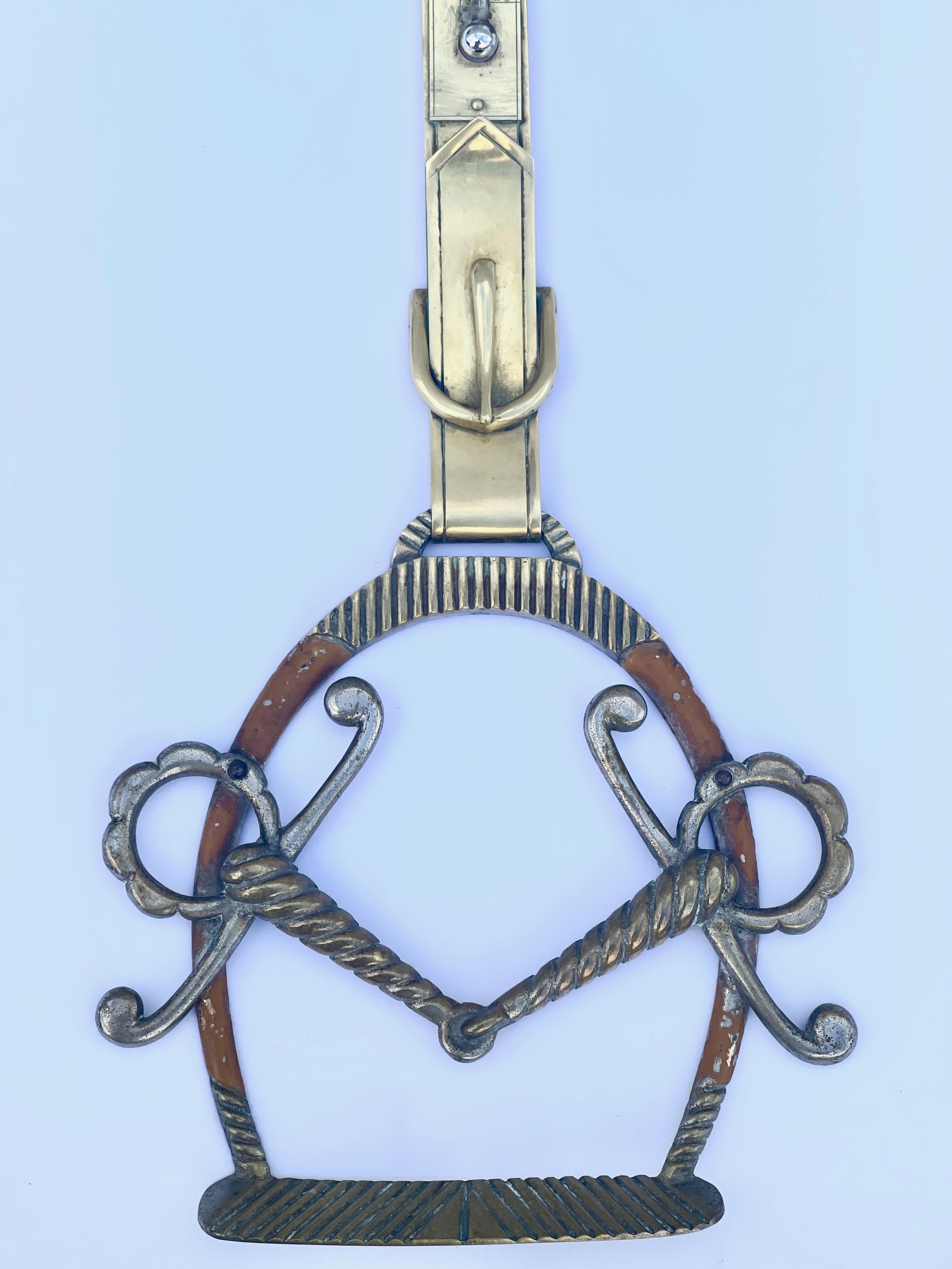 French 1940's Equestrian Brass & Mercury-in-Glass Thermometer For Sale 1