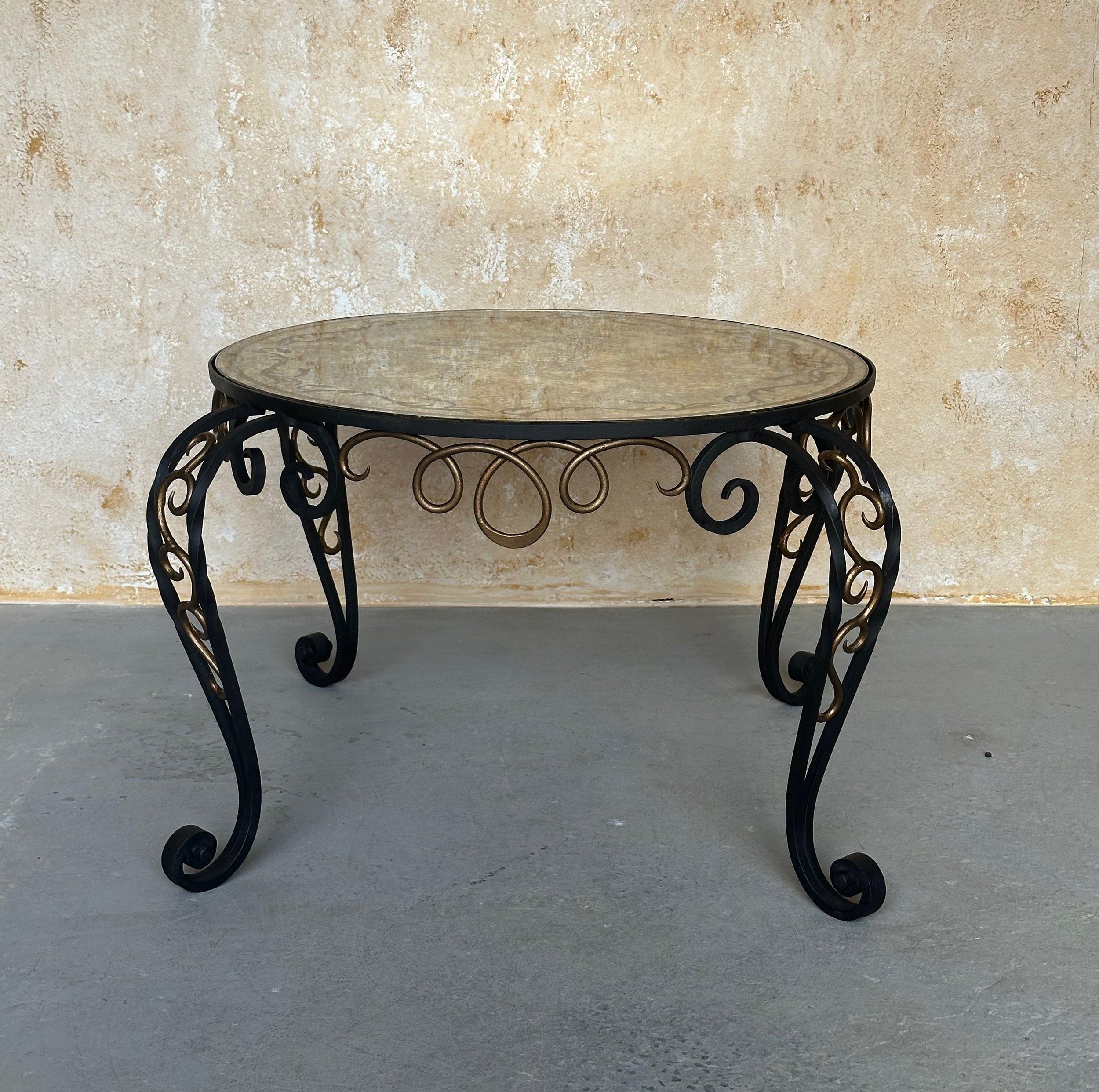 Mirror French 1940s Iron and Glass Coffee Table For Sale