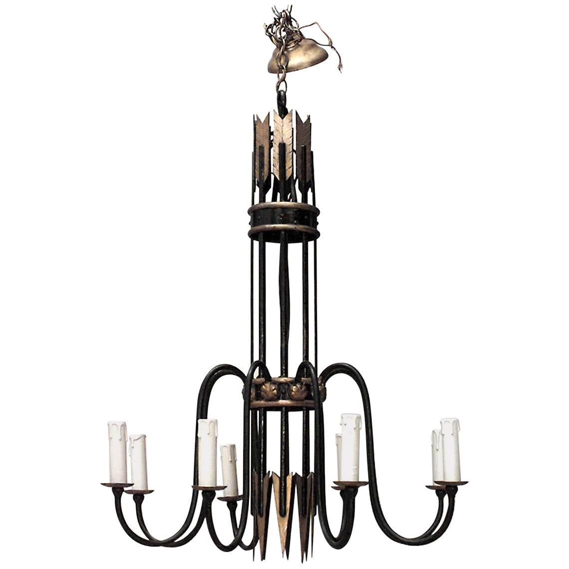 French 1940s Iron Eight-Arm Chandelier