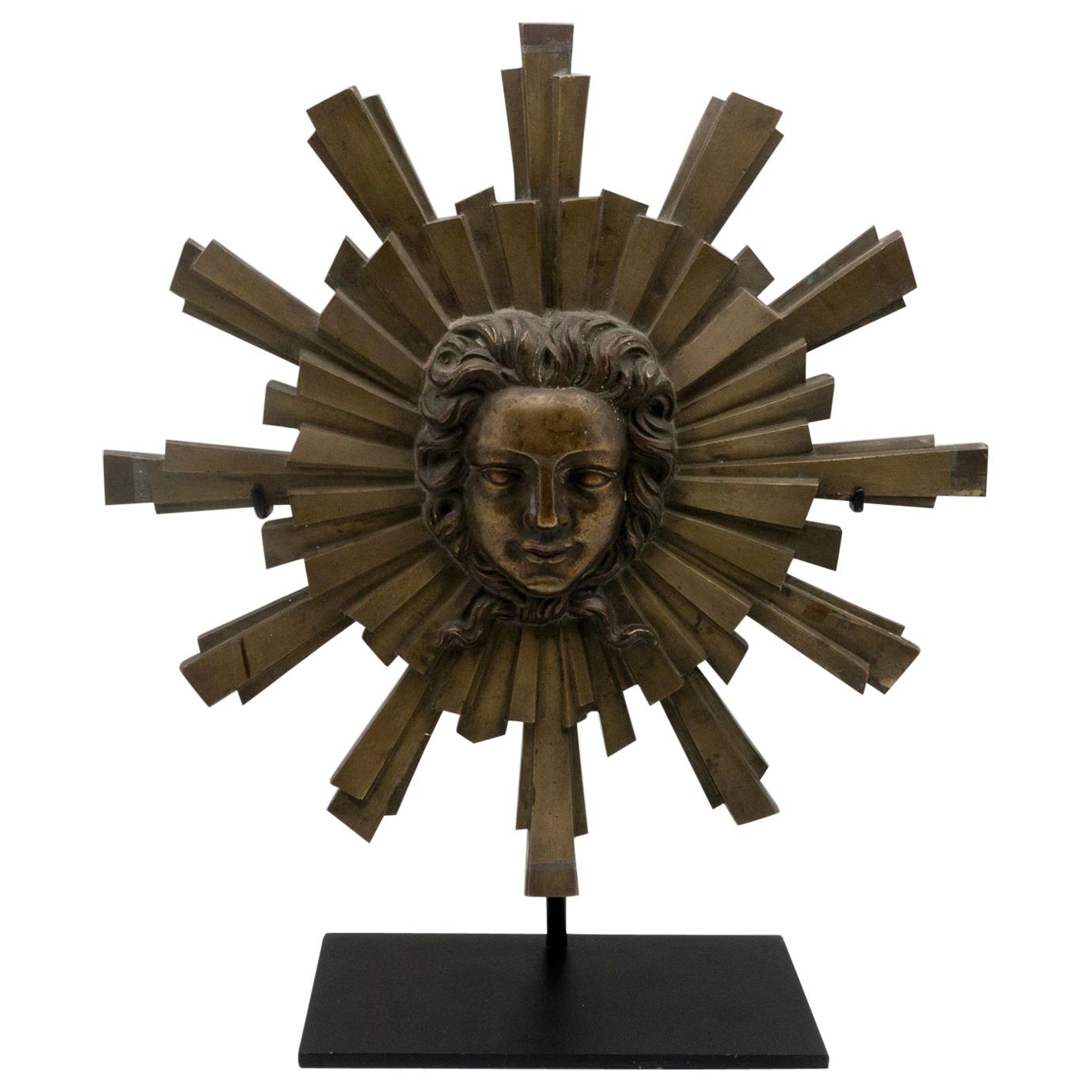 French 1940s Large Mounted Bronze Roi Soleil or Sun King Medallion