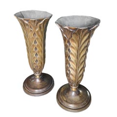 French 1940s Large Pair of Patinated Brass Uplighters