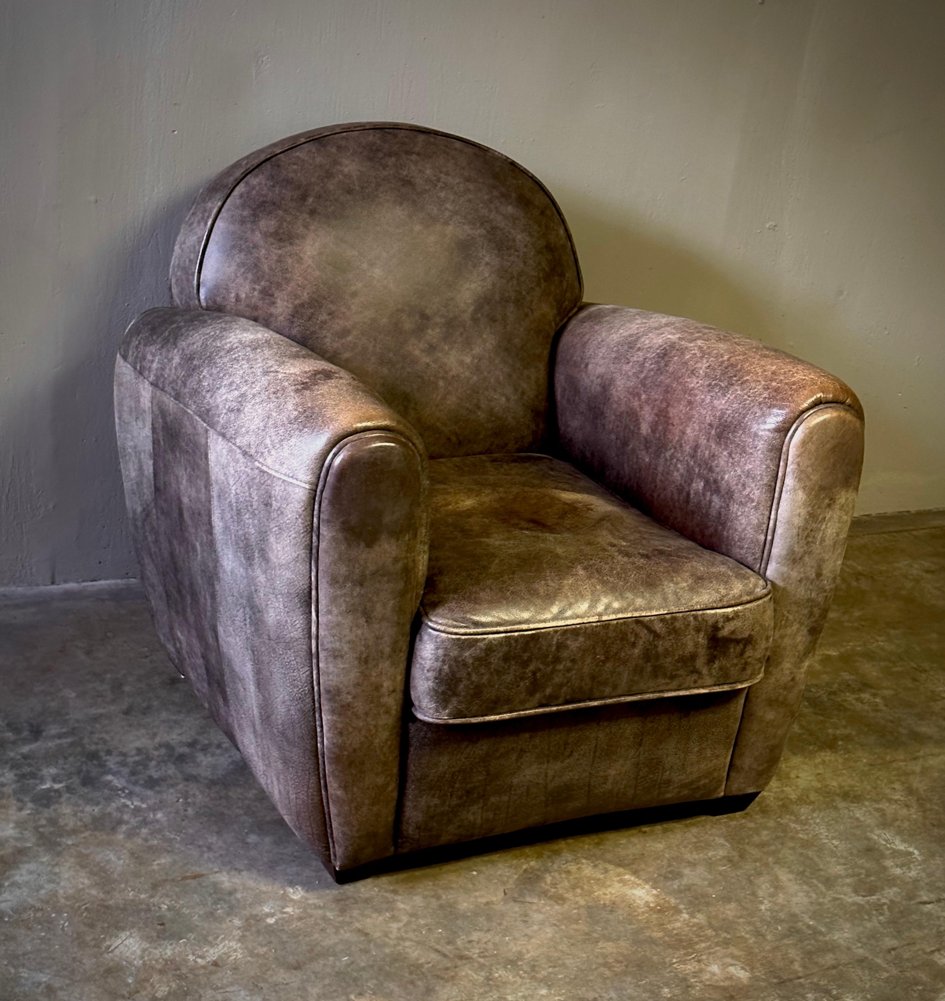 Mid-20th Century French, 1940s Leather Club Chair For Sale