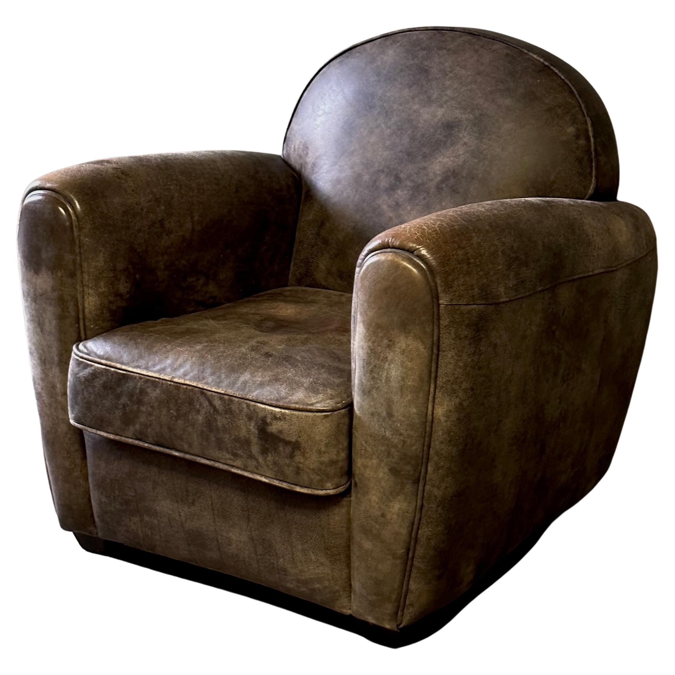 French, 1940s Leather Club Chair For Sale