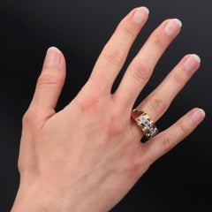 French 1940s Line of Diamonds 18 Karat Yellow Gold Platinum Tank Ring