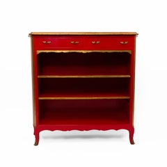 Maison Jansen French Louis XV Style Red Lacquered & Gilt Trimmed Bookcase