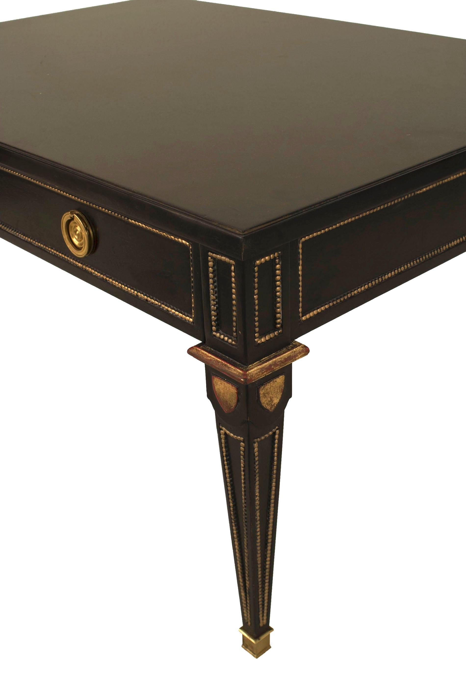 2 Maison Jansen French Louis XVI Style Ebonized and Gilt Coffee Tables In Good Condition For Sale In New York, NY