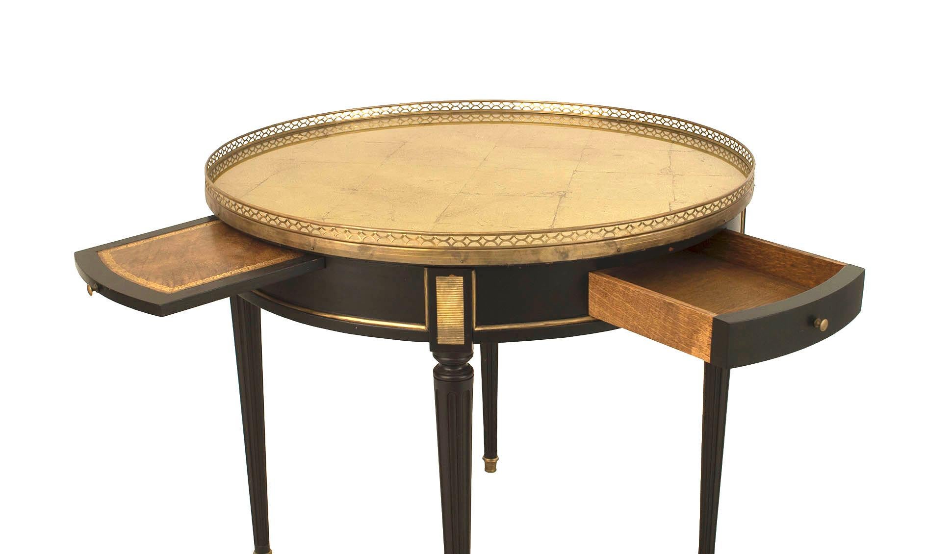 Ebonized French Leather and Marble End Table For Sale