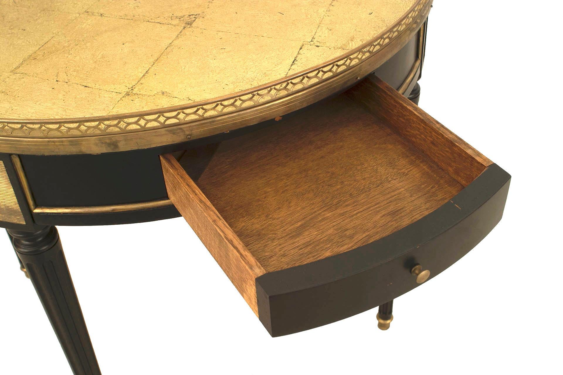 Ébénisé Table d'extrémité française en cuir et marbre