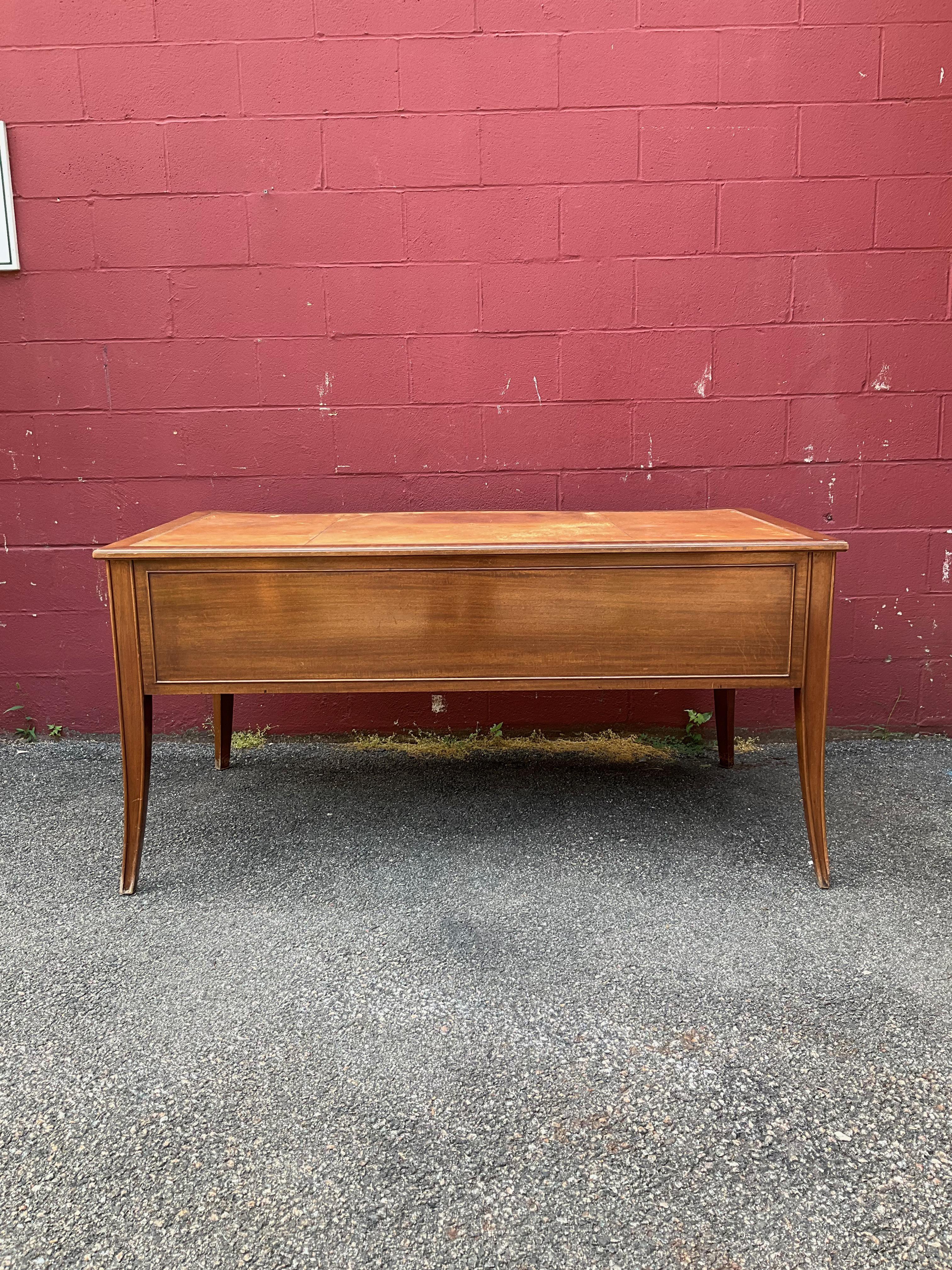 French 1940s Leather Top Mahogany Desk For Sale 5