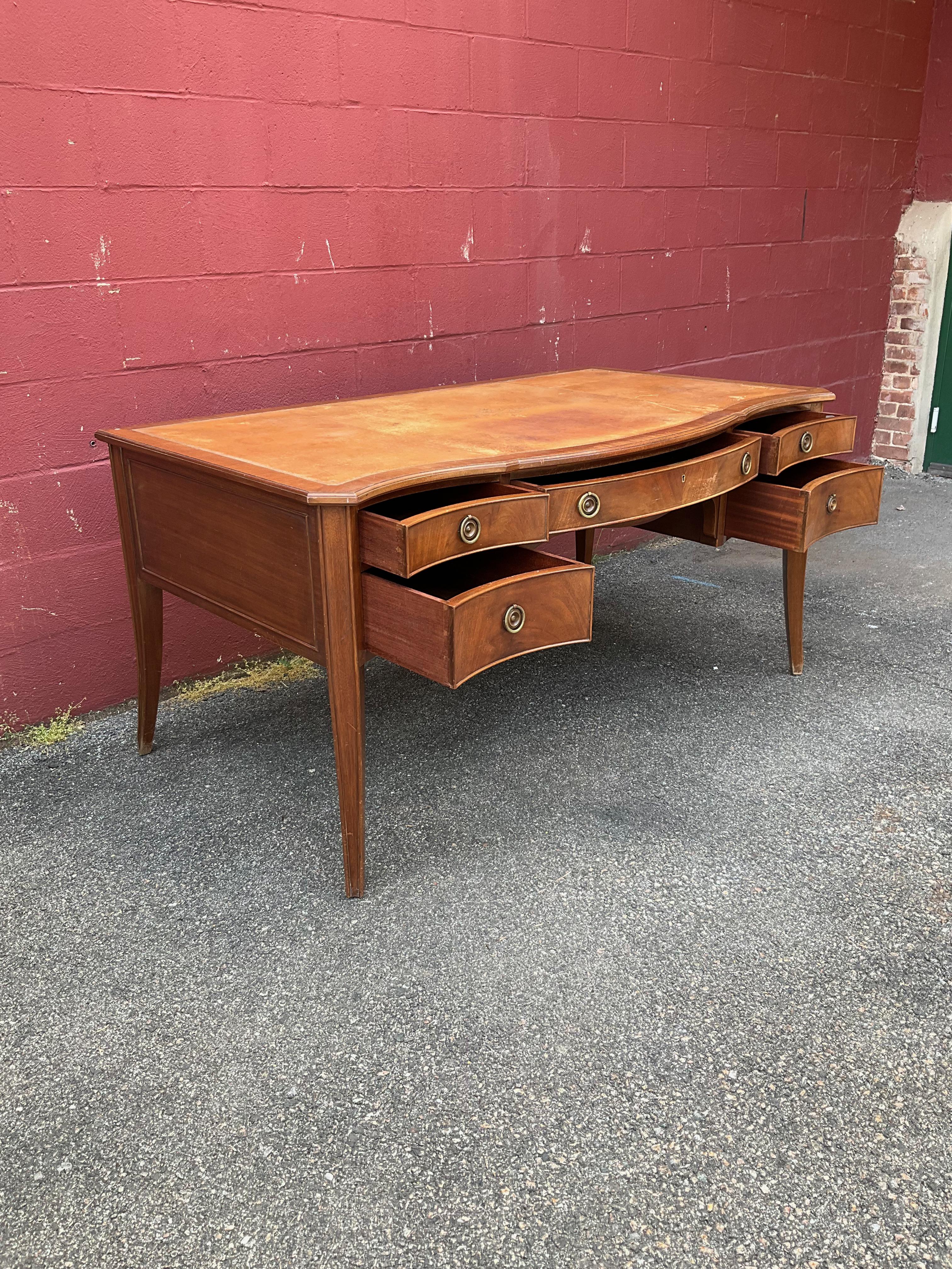 Neoclassical French 1940s Leather Top Mahogany Desk For Sale