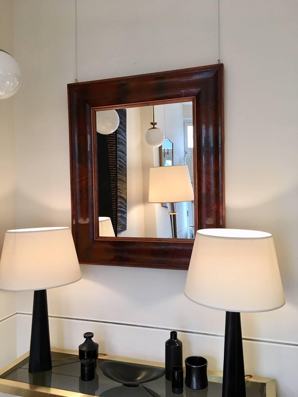 French 1940s Mahogany Rectangular Mirror In Excellent Condition In London, GB