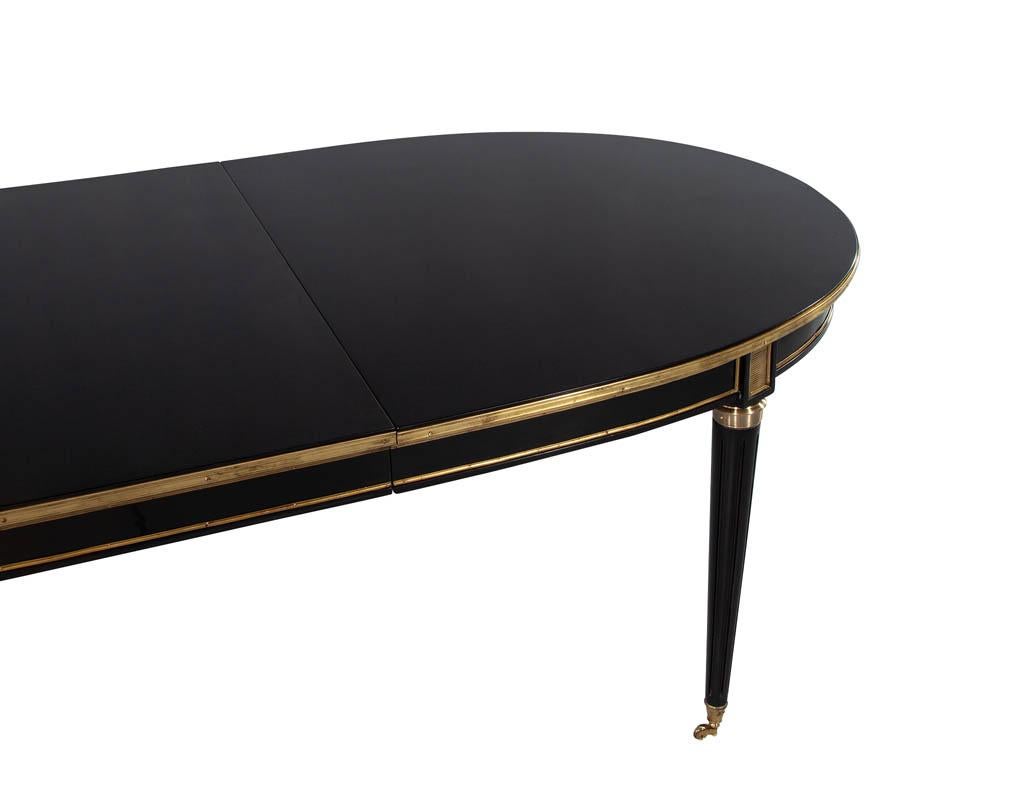 French 1940s Maison Jansen Dining Table in Polished Black with Brass Detailing 5