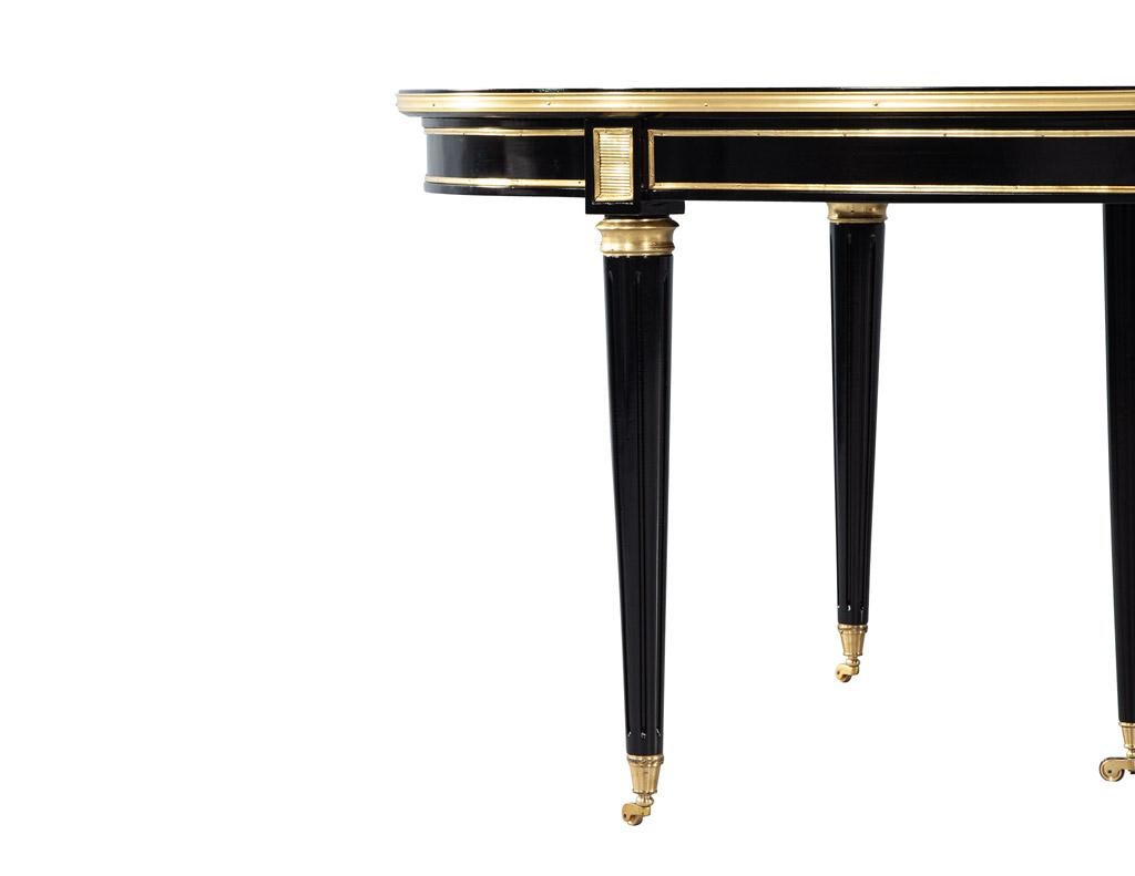 French 1940’s Maison Jansen Dining Table in Polished Black with Brass Detailing For Sale 5