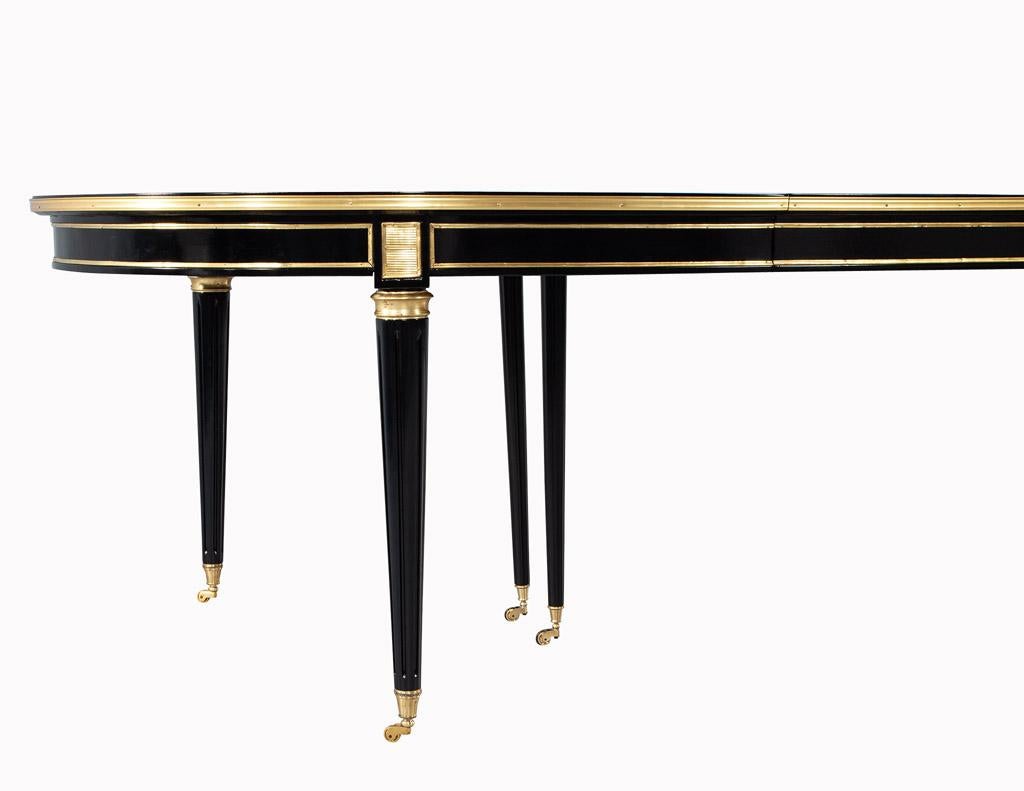 French 1940’s Maison Jansen Dining Table in Polished Black with Brass Detailing For Sale 6