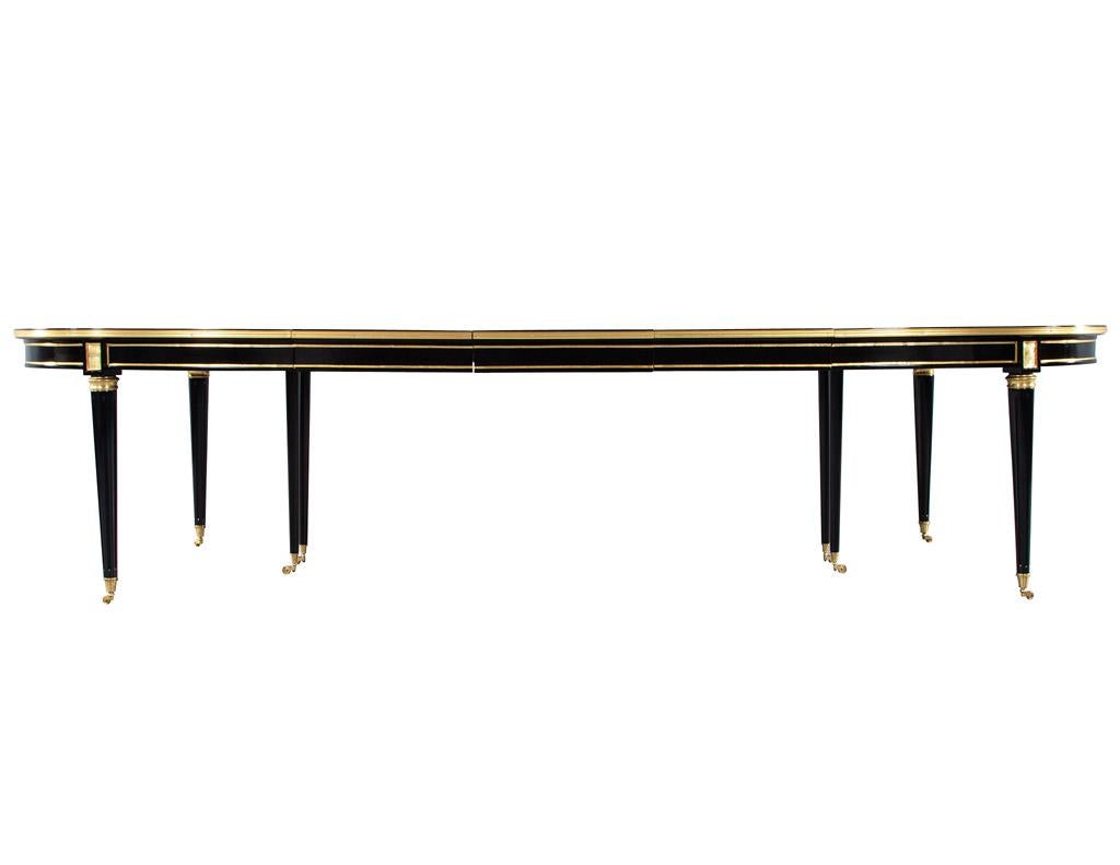 French 1940’s Maison Jansen Dining Table in Polished Black with Brass Detailing For Sale 7