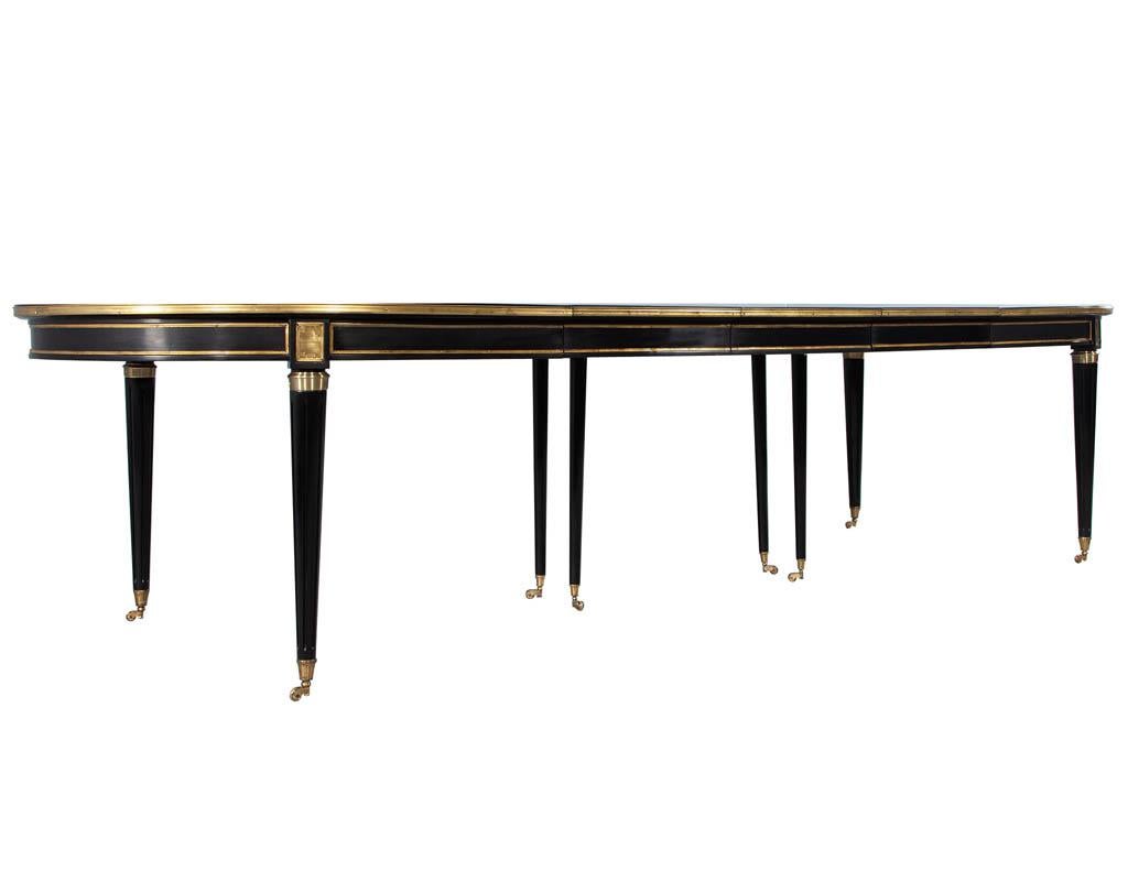 French 1940s Maison Jansen Dining Table in Polished Black with Brass Detailing 8