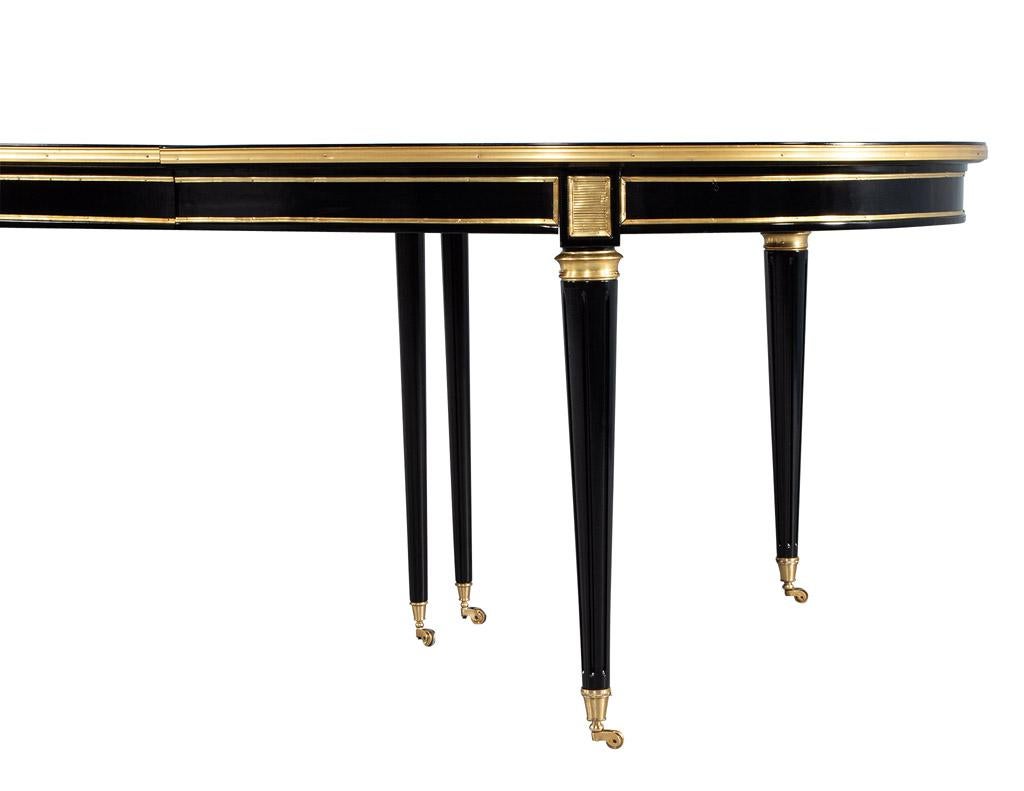 French 1940’s Maison Jansen Dining Table in Polished Black with Brass Detailing For Sale 8