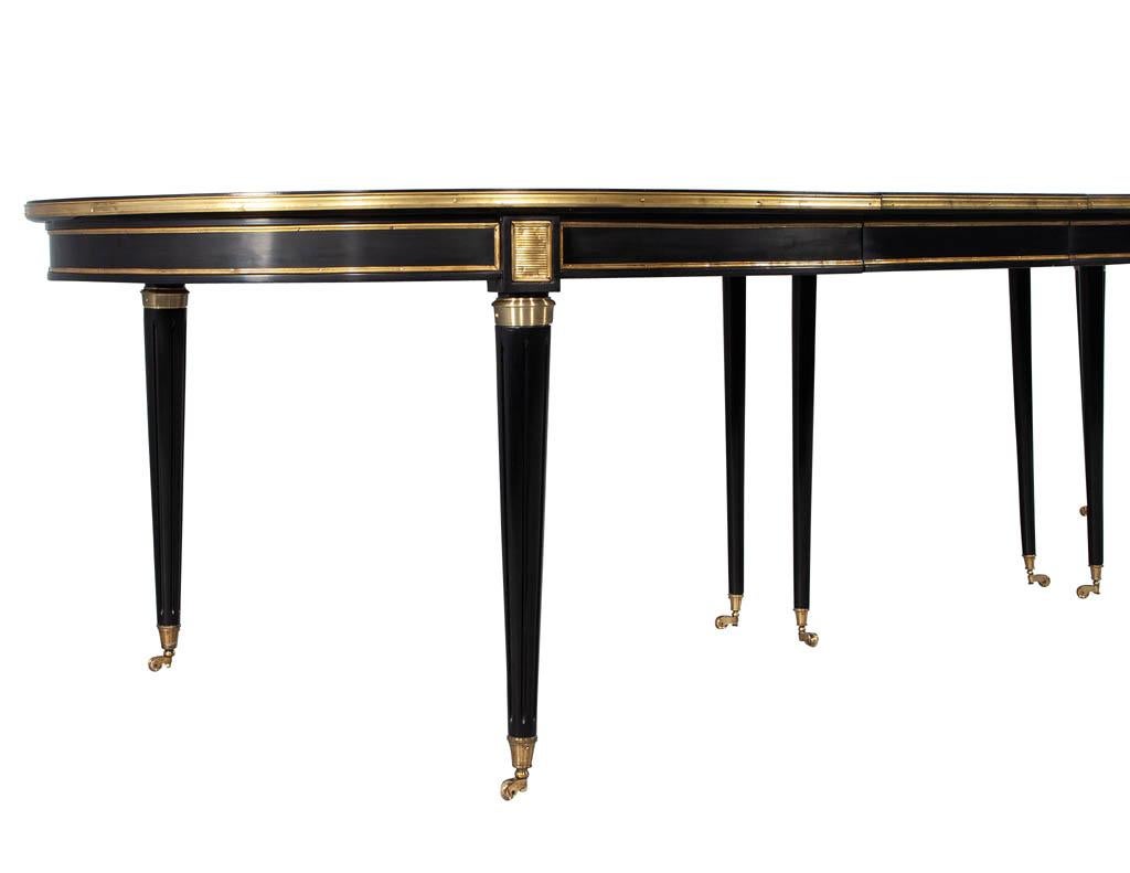 French 1940s Maison Jansen Dining Table in Polished Black with Brass Detailing 9