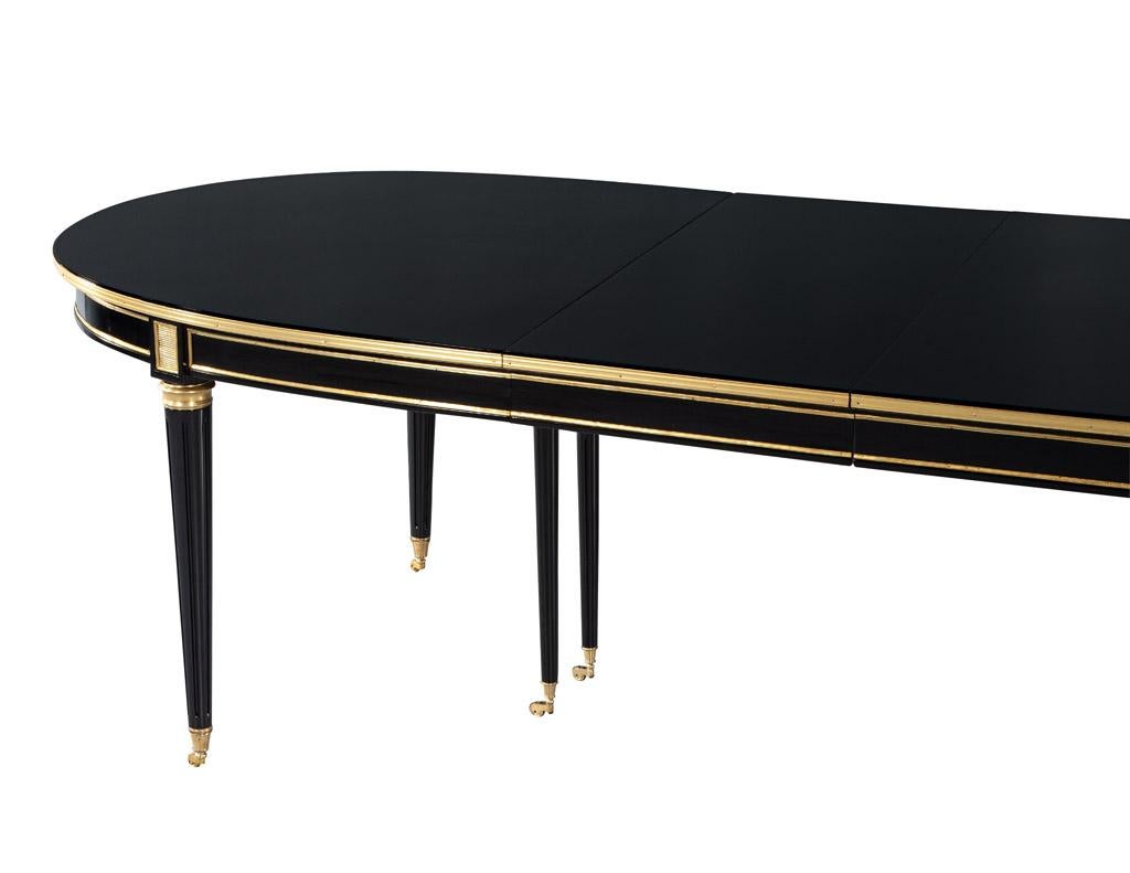 French 1940’s Maison Jansen Dining Table in Polished Black with Brass Detailing For Sale 9