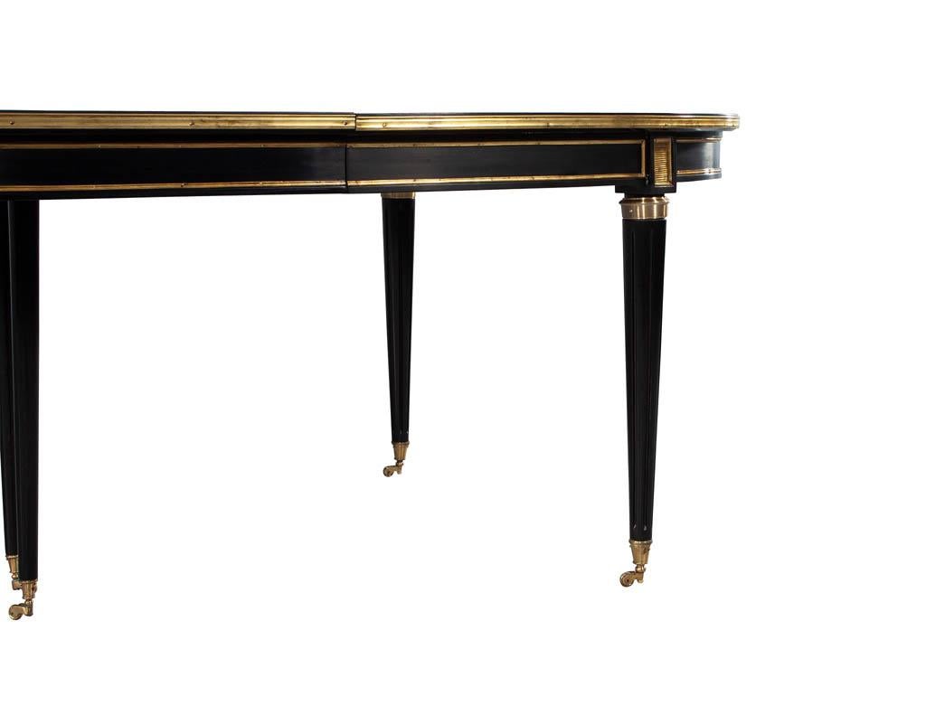 French 1940s Maison Jansen Dining Table in Polished Black with Brass Detailing 10
