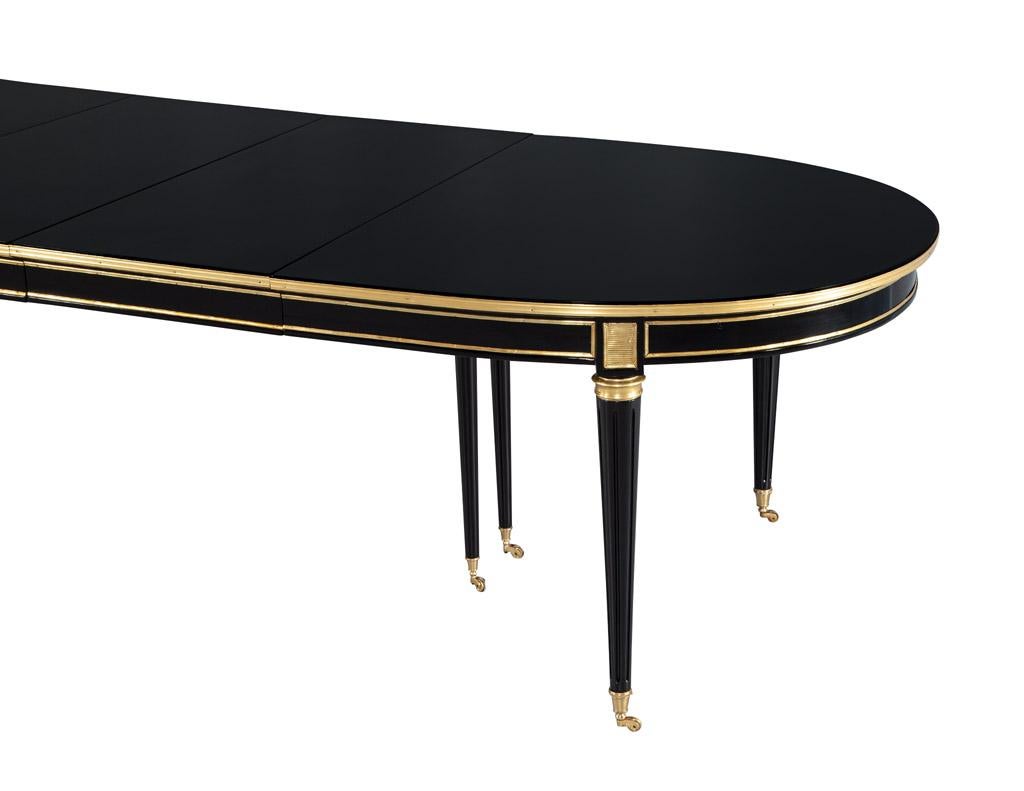 French 1940’s Maison Jansen Dining Table in Polished Black with Brass Detailing For Sale 10